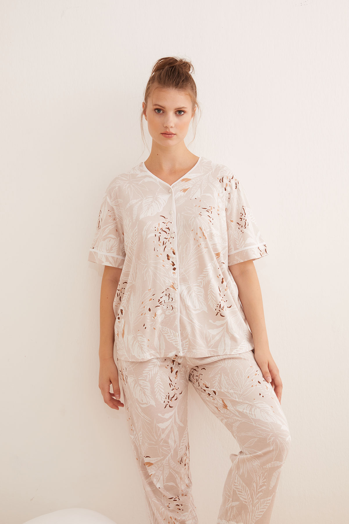 Kadın Büyük Beden Modal Karışımlı Dantel Detaylı Pijama Takımı
