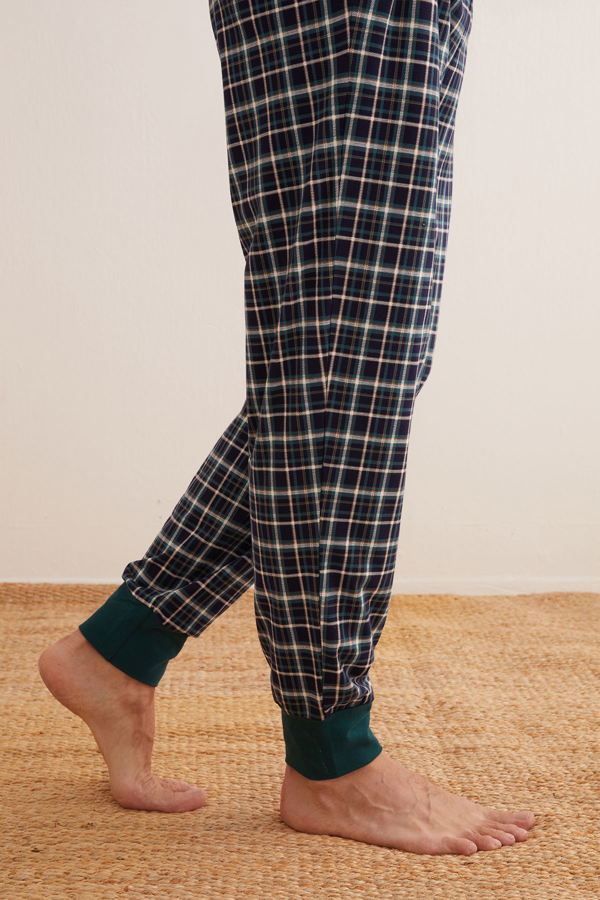 Erkek Pamuklu Paçası Manşetli Uzun Pijama Altı