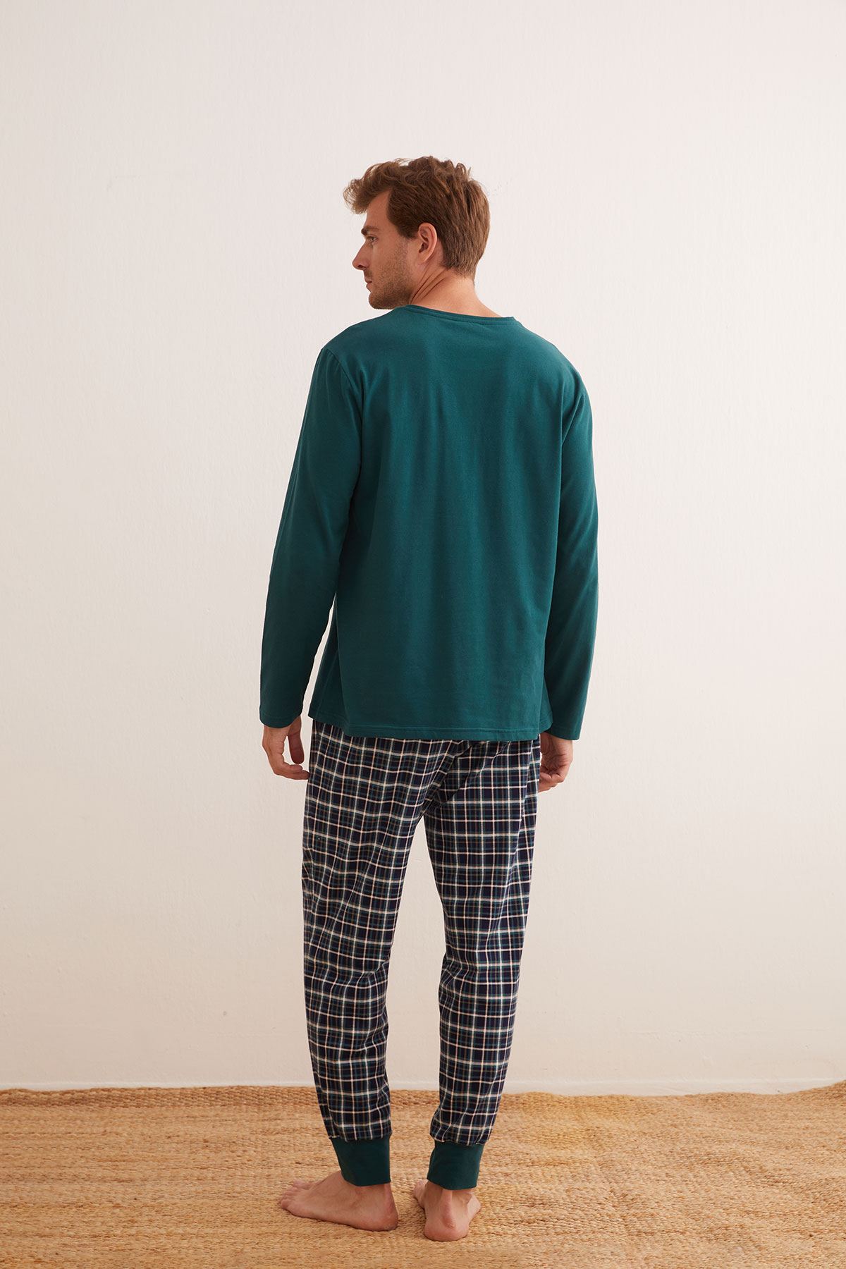 Erkek Pamuklu Paçası Manşetli Uzun Pijama Altı