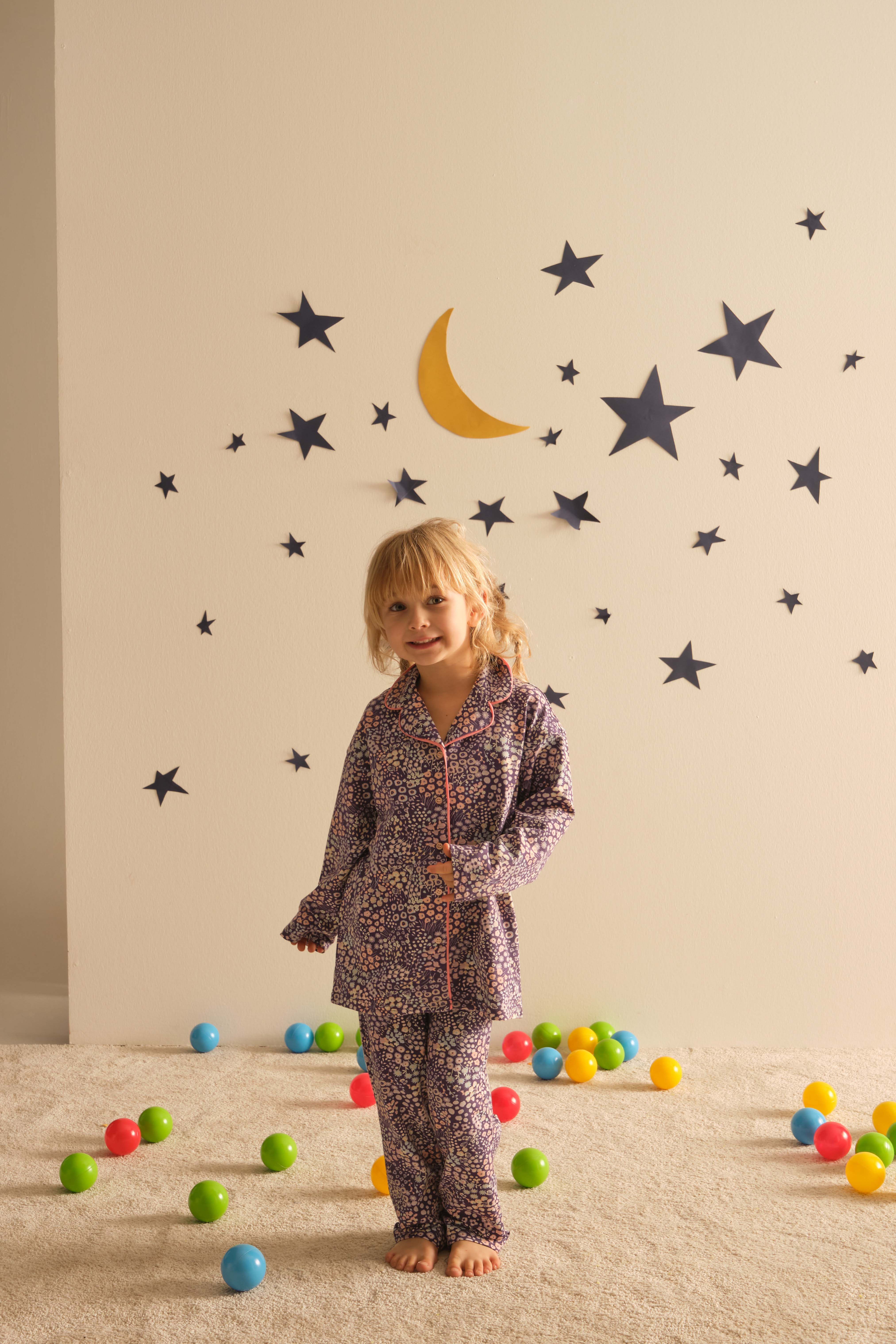 Kız Çocuk Pamuklu Gömlek Yakalı Uzun Pijama Takımı