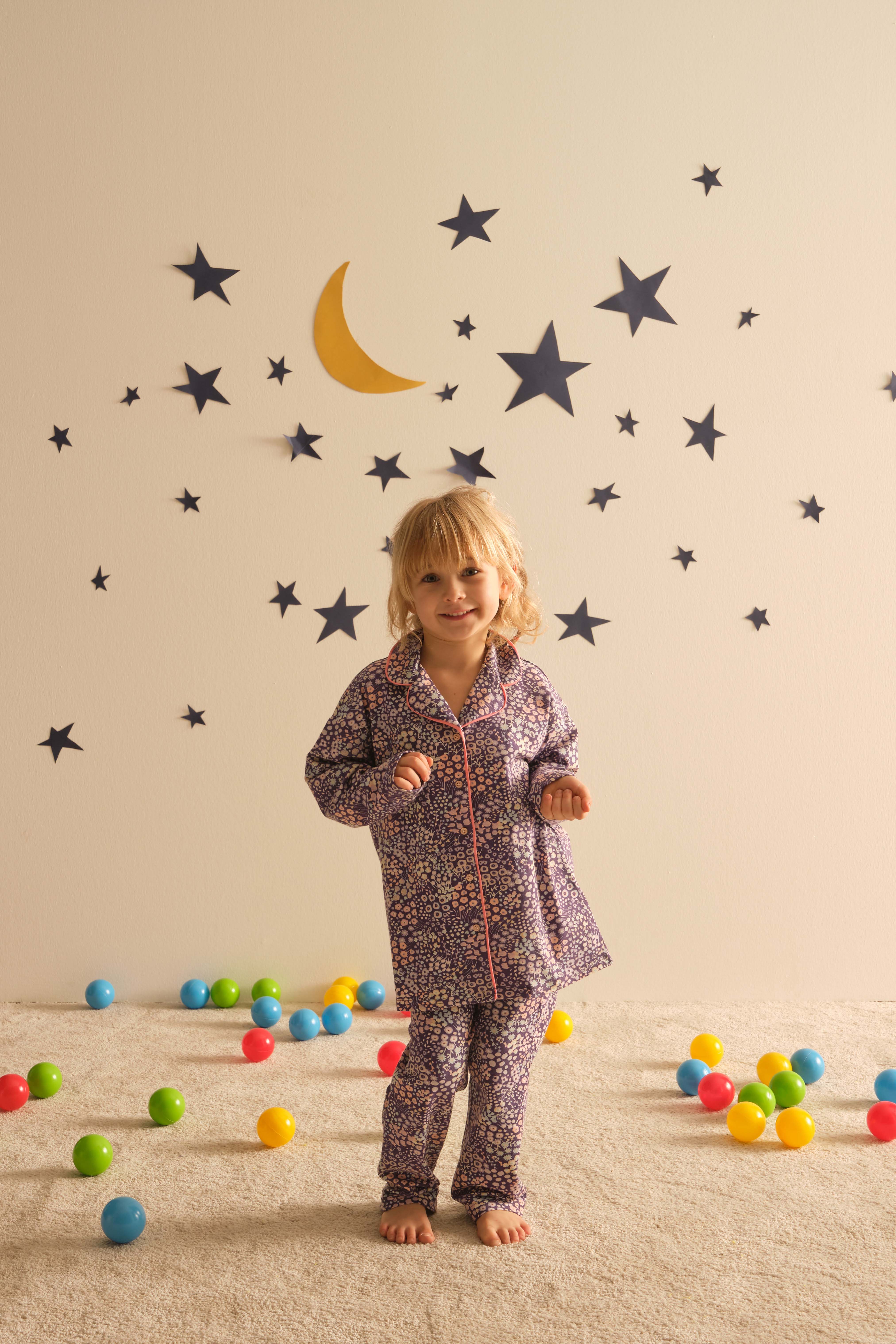 Kız Çocuk Pamuklu Gömlek Yakalı Uzun Pijama Takımı