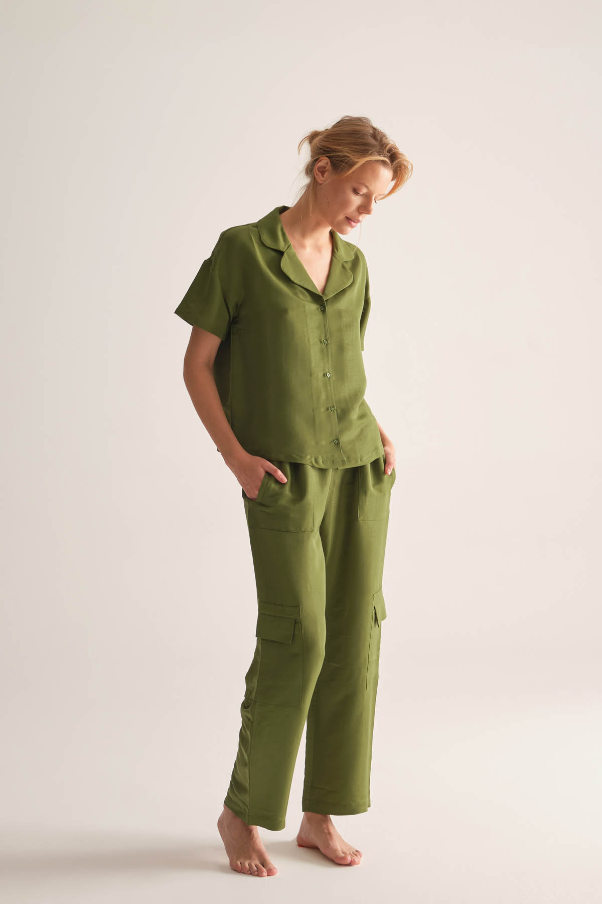 Kadın Viscose Dokuma Kısa Kollu Gömlek