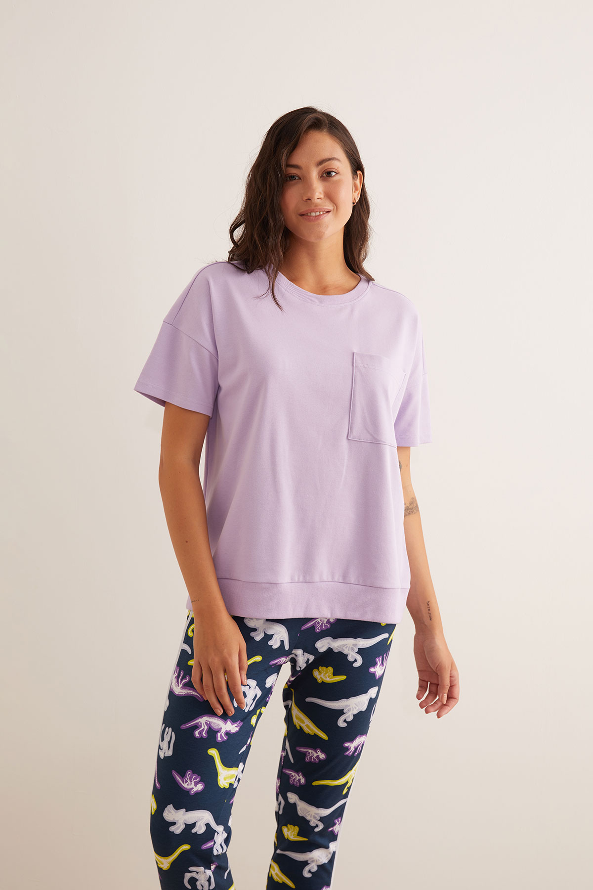 Kadın Pamuklu Cep Detaylı Kısa Kollu Tshirt