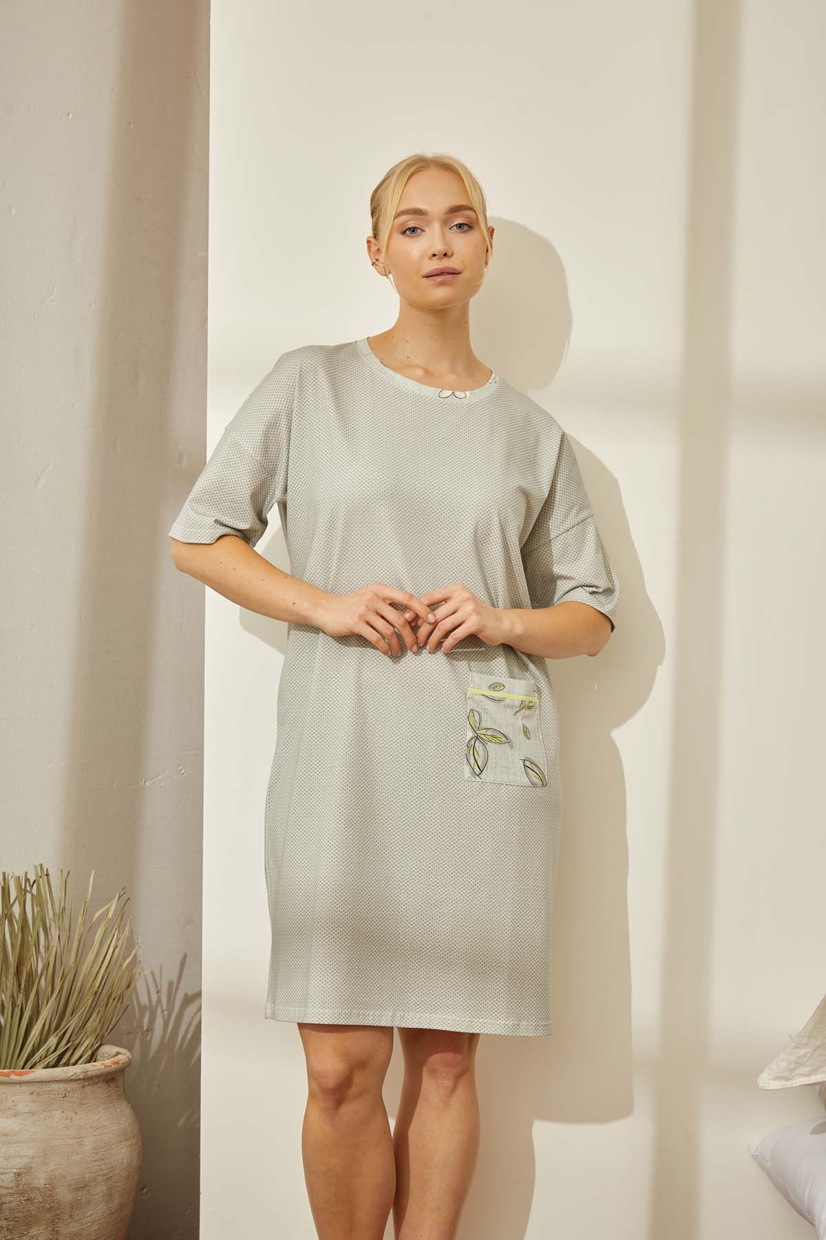 Kadın Büyük Beden Pamuklu Cep Detaylı Gecelik