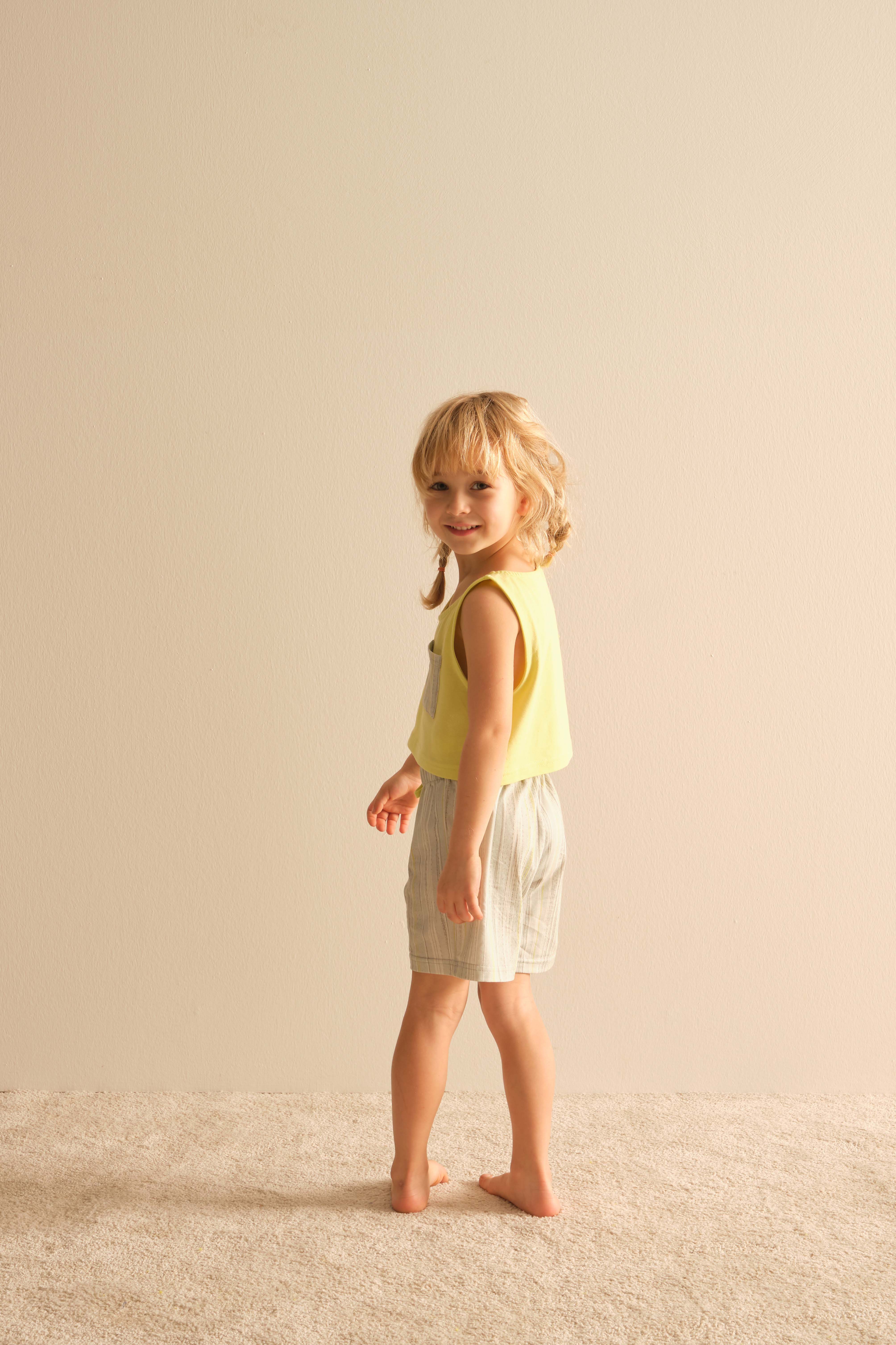 Kız Çocuk Pamuklu Kolsuz Atlet Şort Pijama Takımı