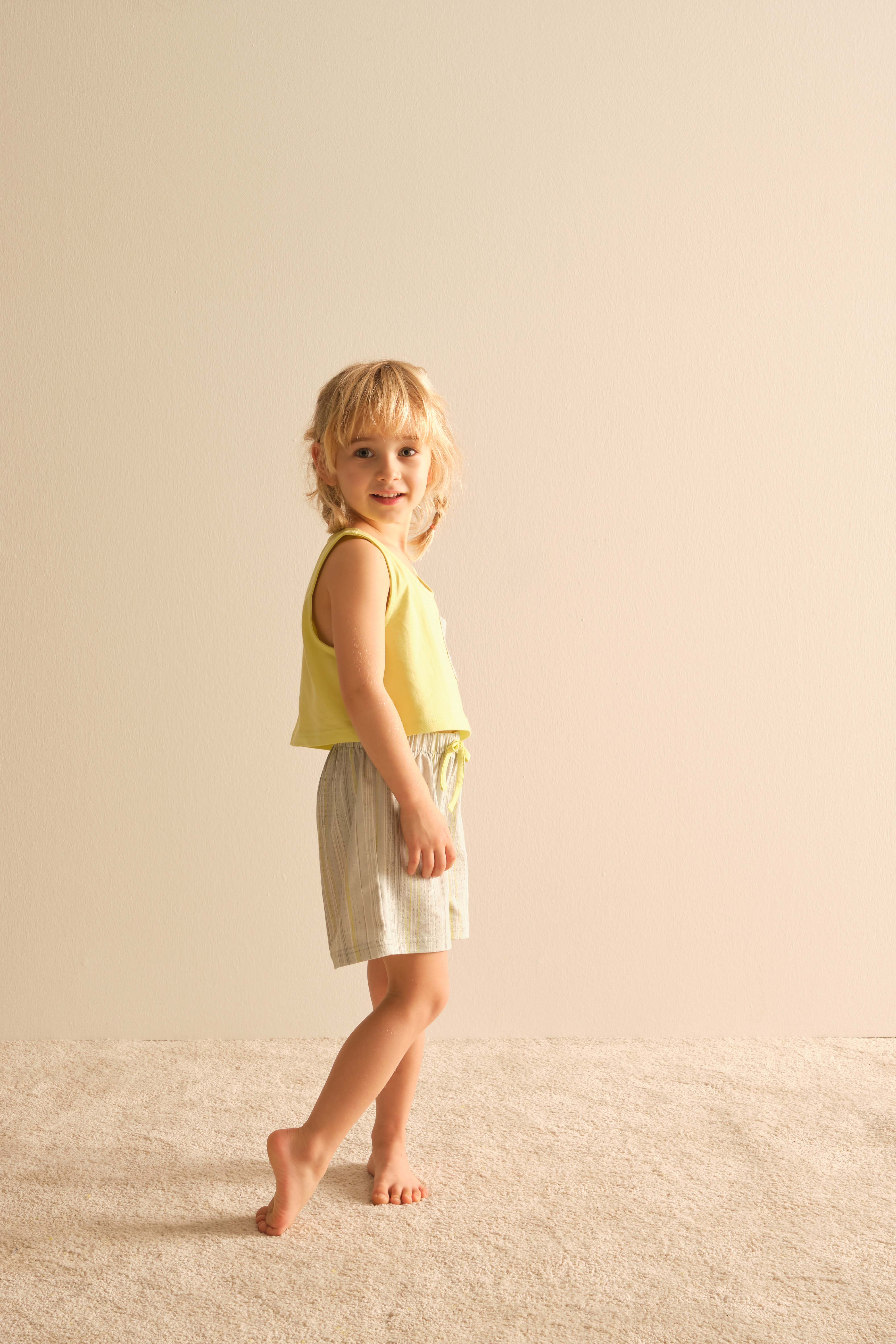 Kız Çocuk Pamuklu Kolsuz Atlet Şort Pijama Takımı