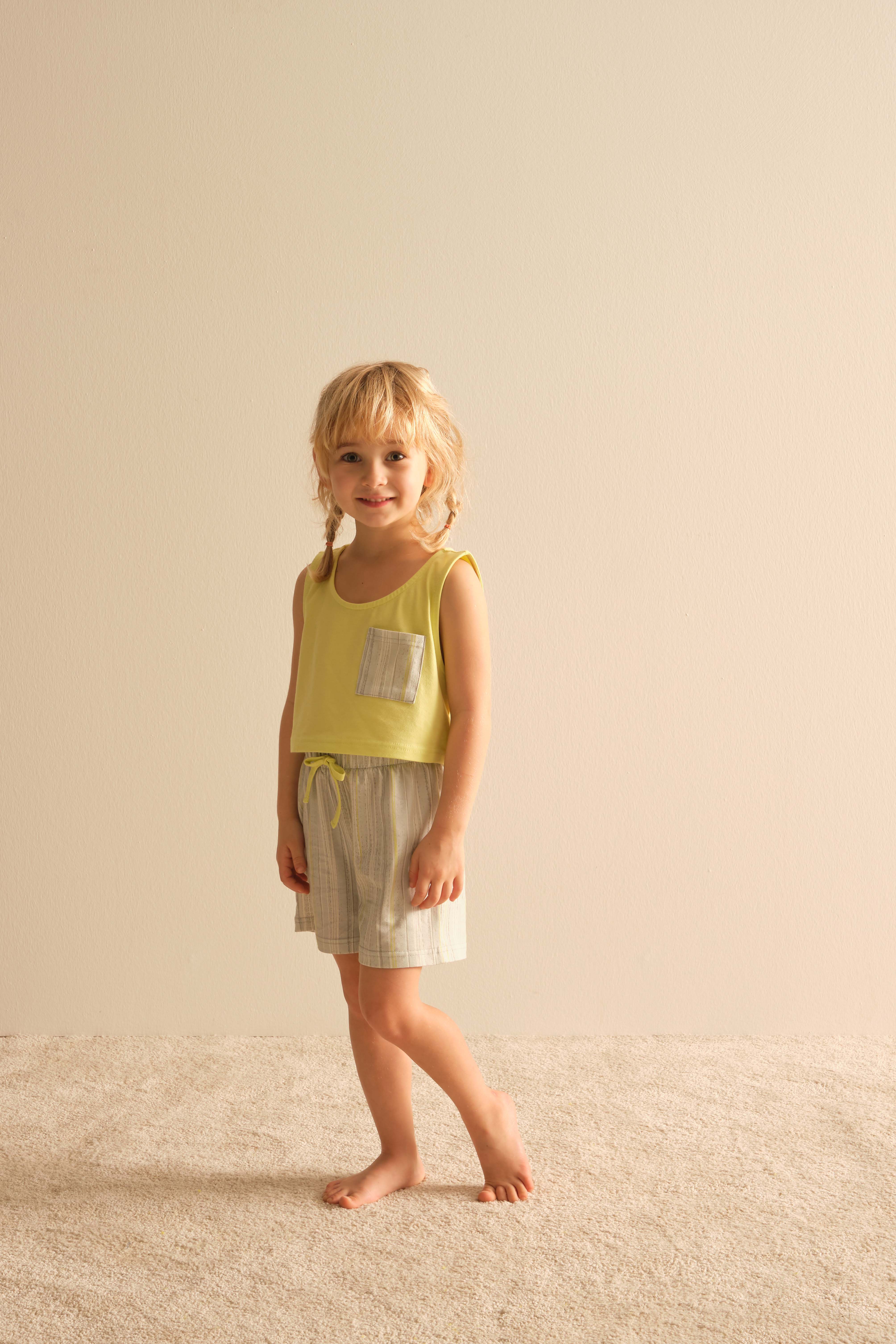 Kız Çocuk Pamuklu Kolsuz Atlet Şort Pijama Takımı