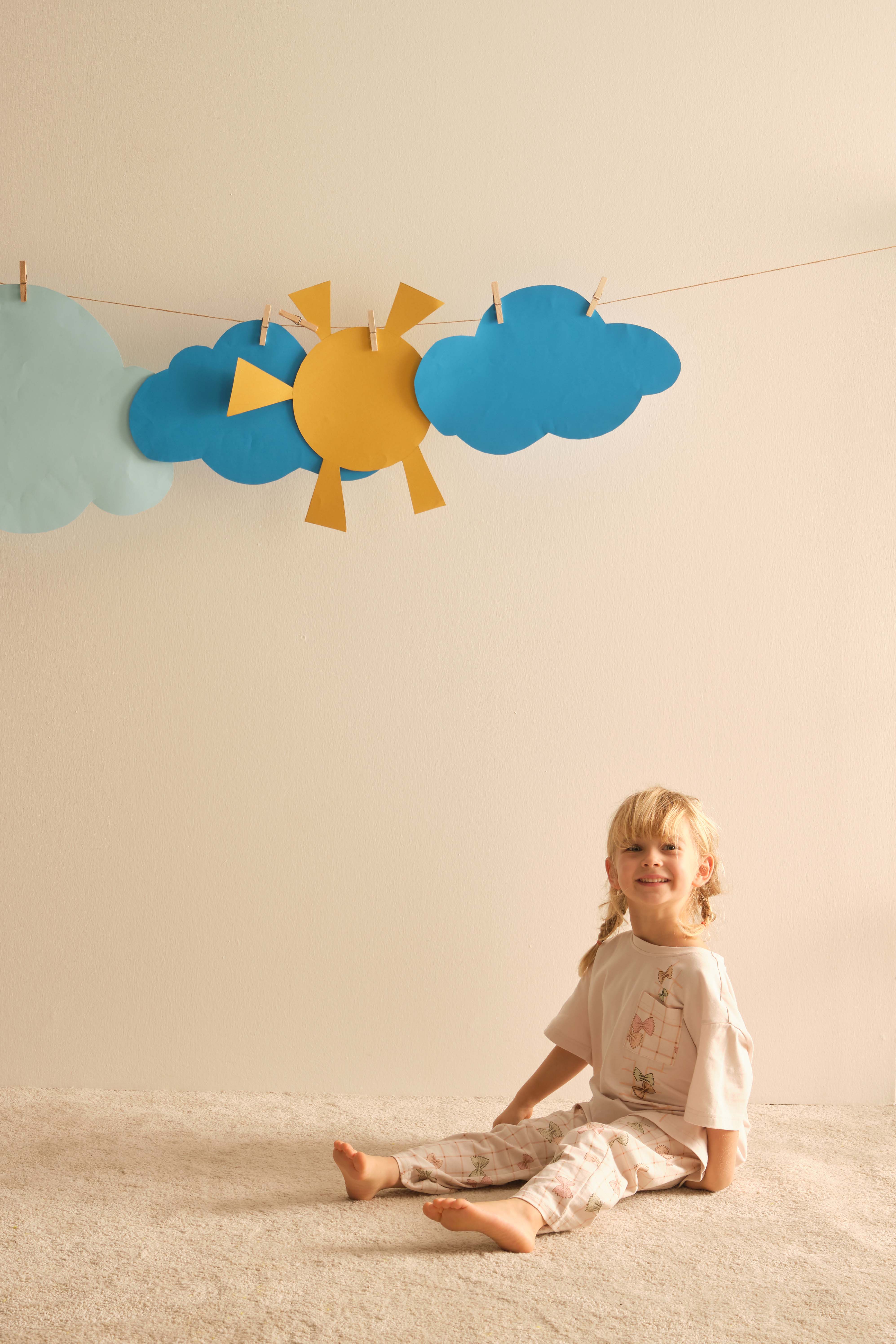 Kız Çocuk Pamuklu Kısa Kollu Alt Uzun Pijama Takımı