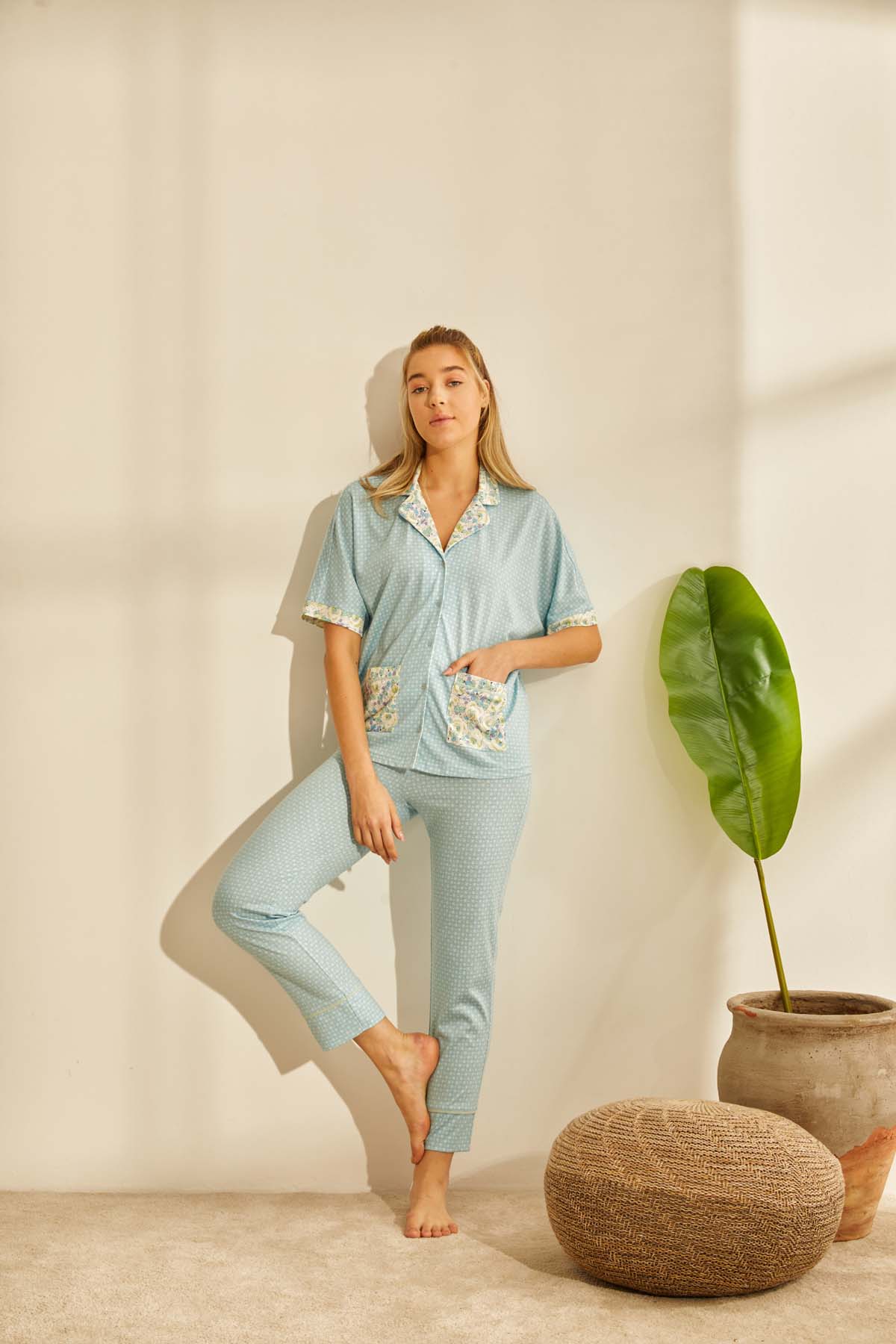 Kadın Modal Gömlek Yakalı Uzun Pijama Takımı