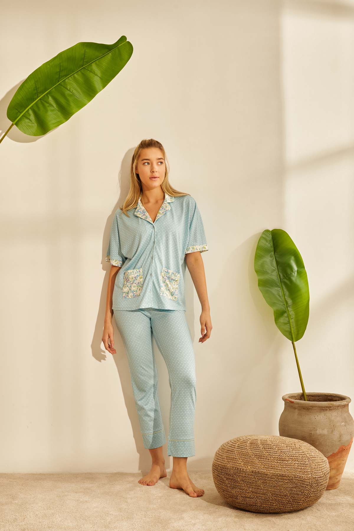 Kadın Modal Gömlek Yakalı Uzun Pijama Takımı