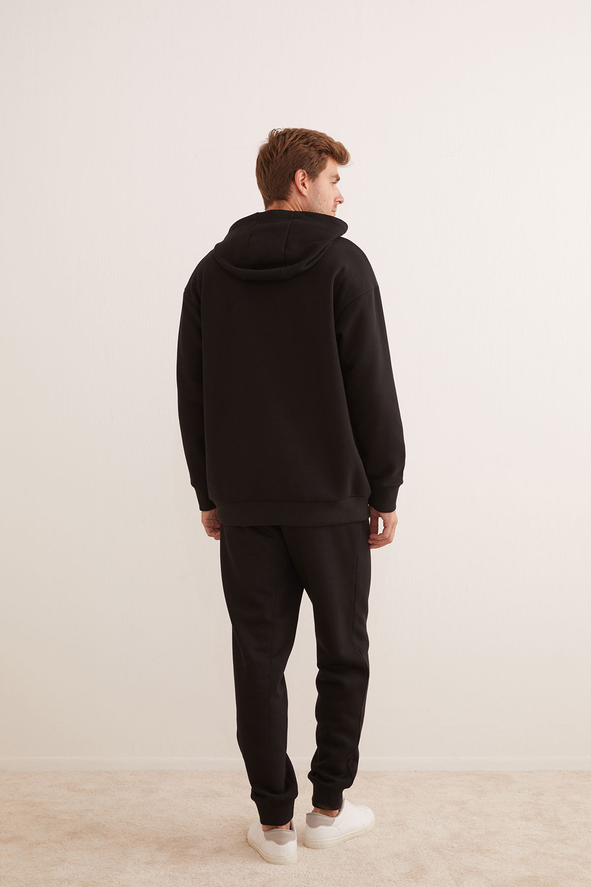 Erkek Pamuklu Üç İplik Şardonlu Kapüşonlu Sweatshirt