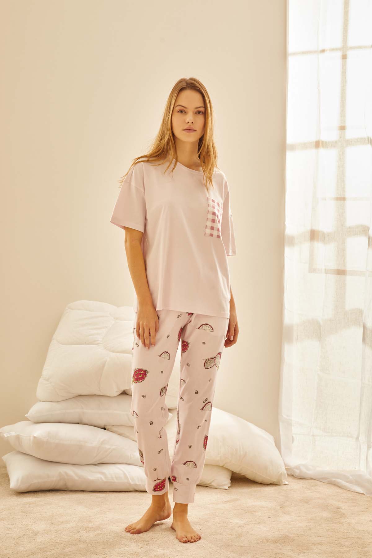 Kadın Pamuklu Manşetli Pijama Altı