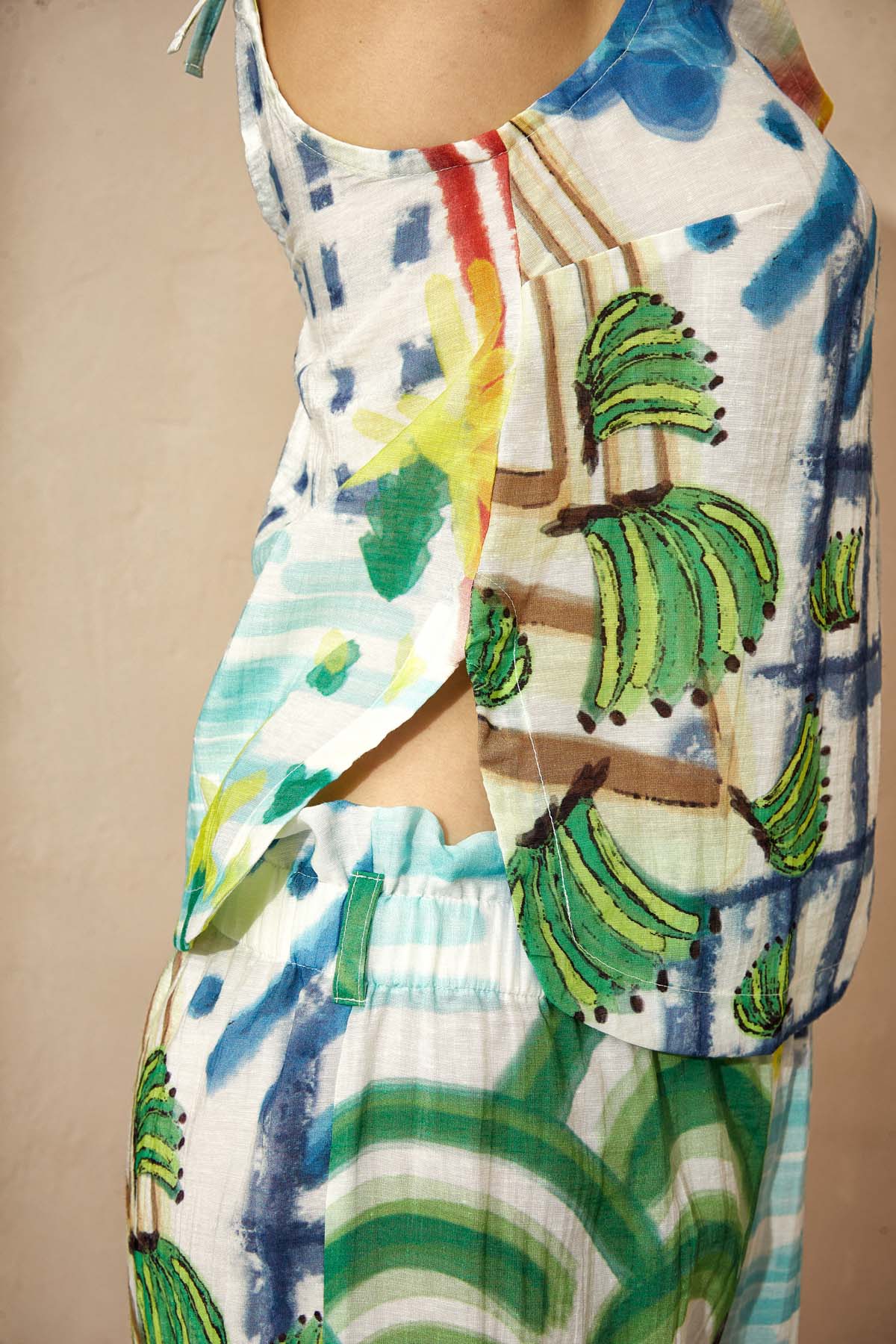 Kadın Vegan Keten Dokuma Belde Bağlama Detaylı Midi Pantolon