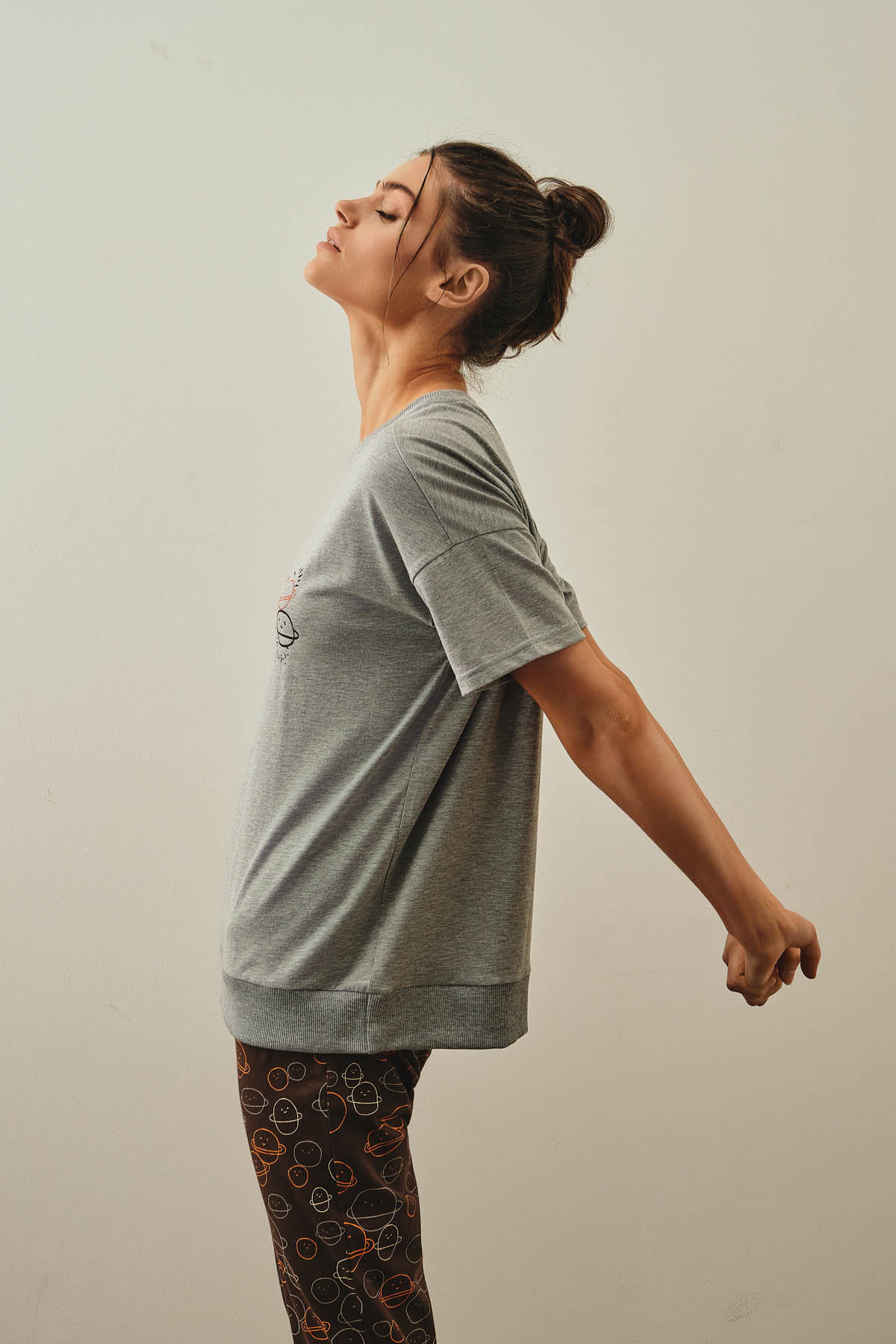 Kadın Pamuklu Bağcık Detaylı Pijama Üstü