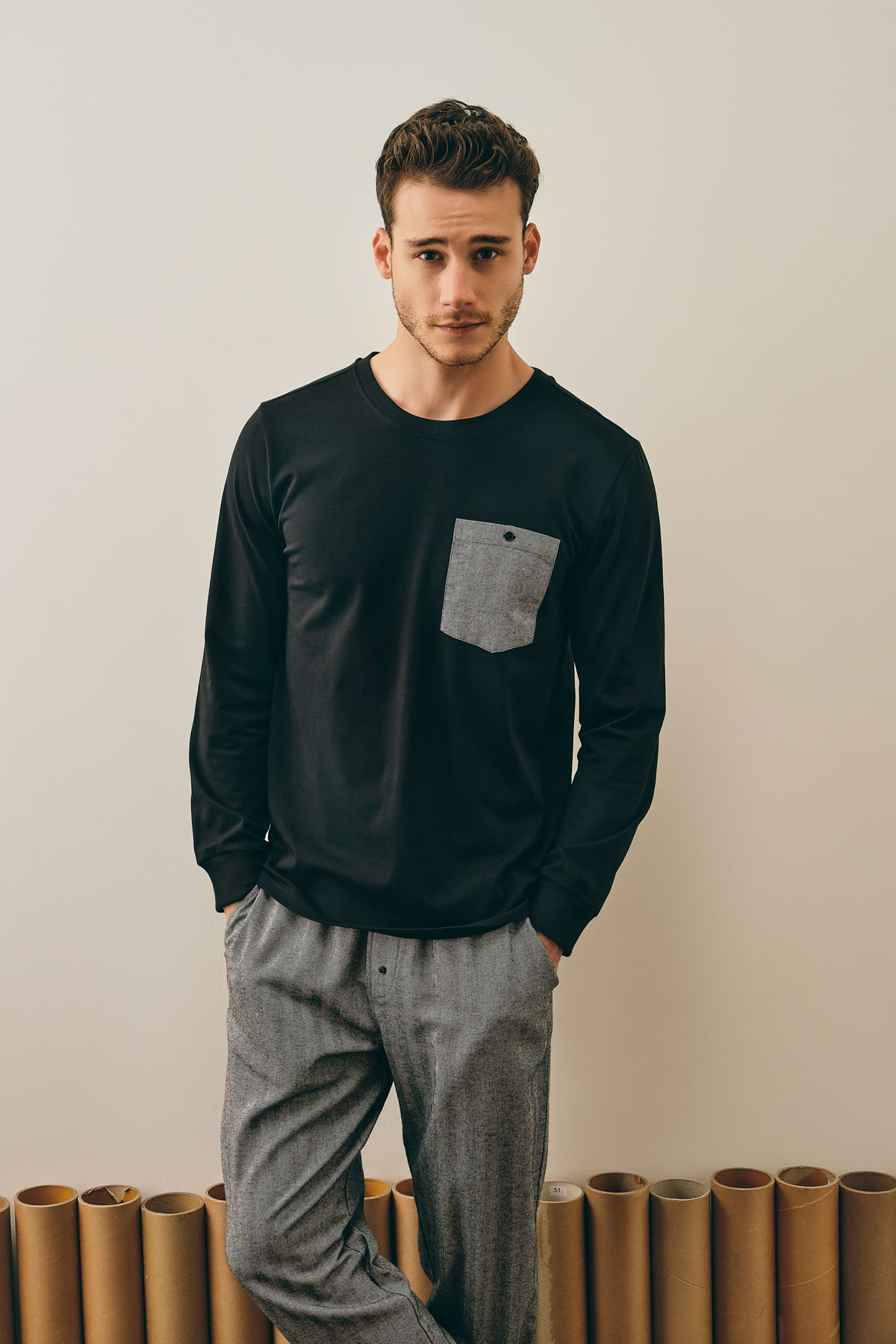 Erkek Pamuklu Üst Dokuma Alt Uzun Pijama Takımı