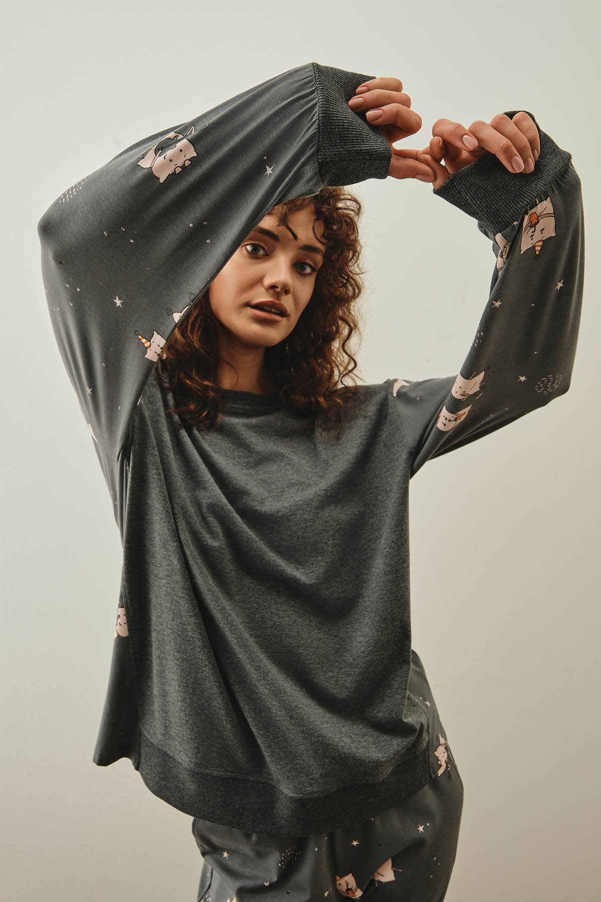 Kadın Pamuklu Uzun Kollu Pijama Üstü