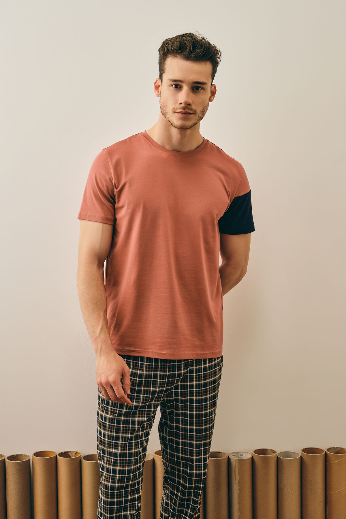 Erkek Pamuklu Kısa Kollu Pijama Üstü