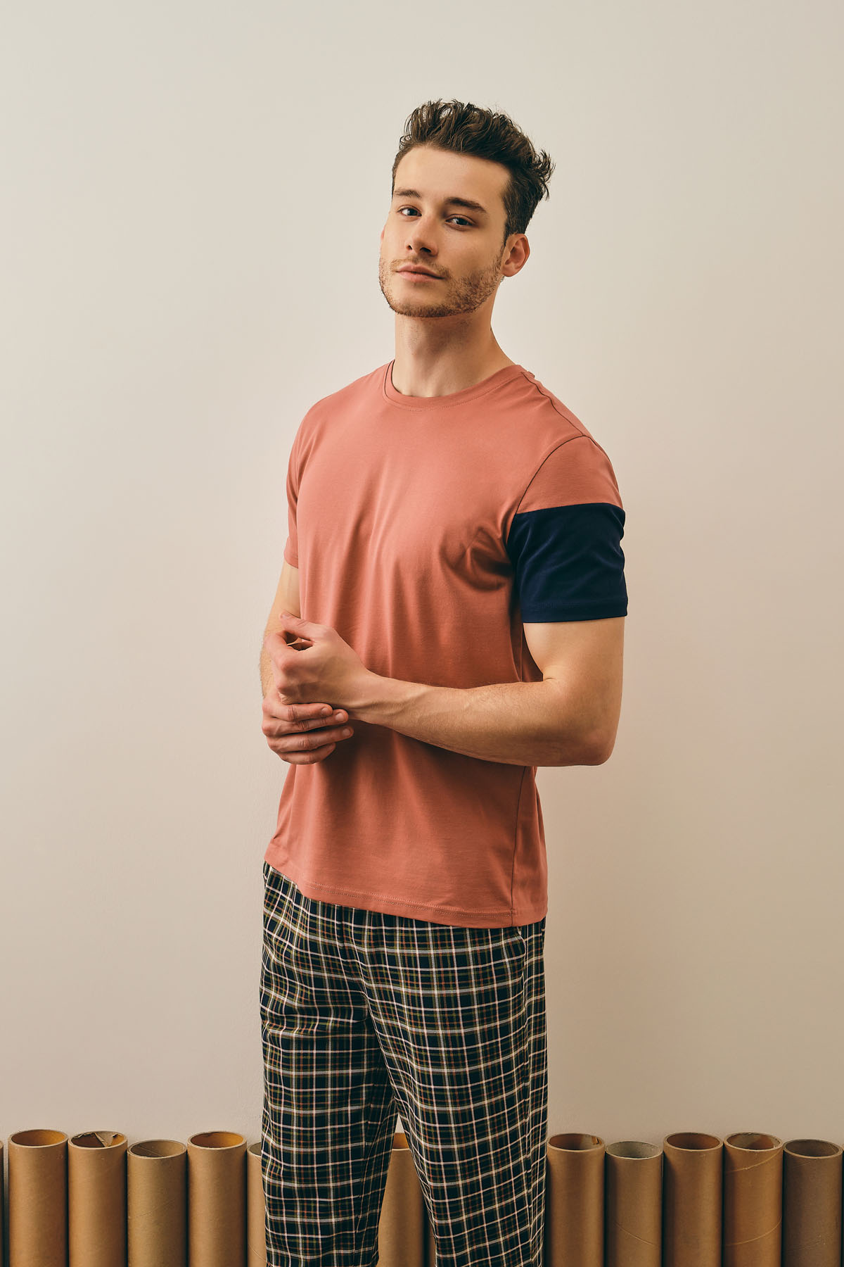 Erkek Pamuklu Kısa Kollu Pijama Üstü