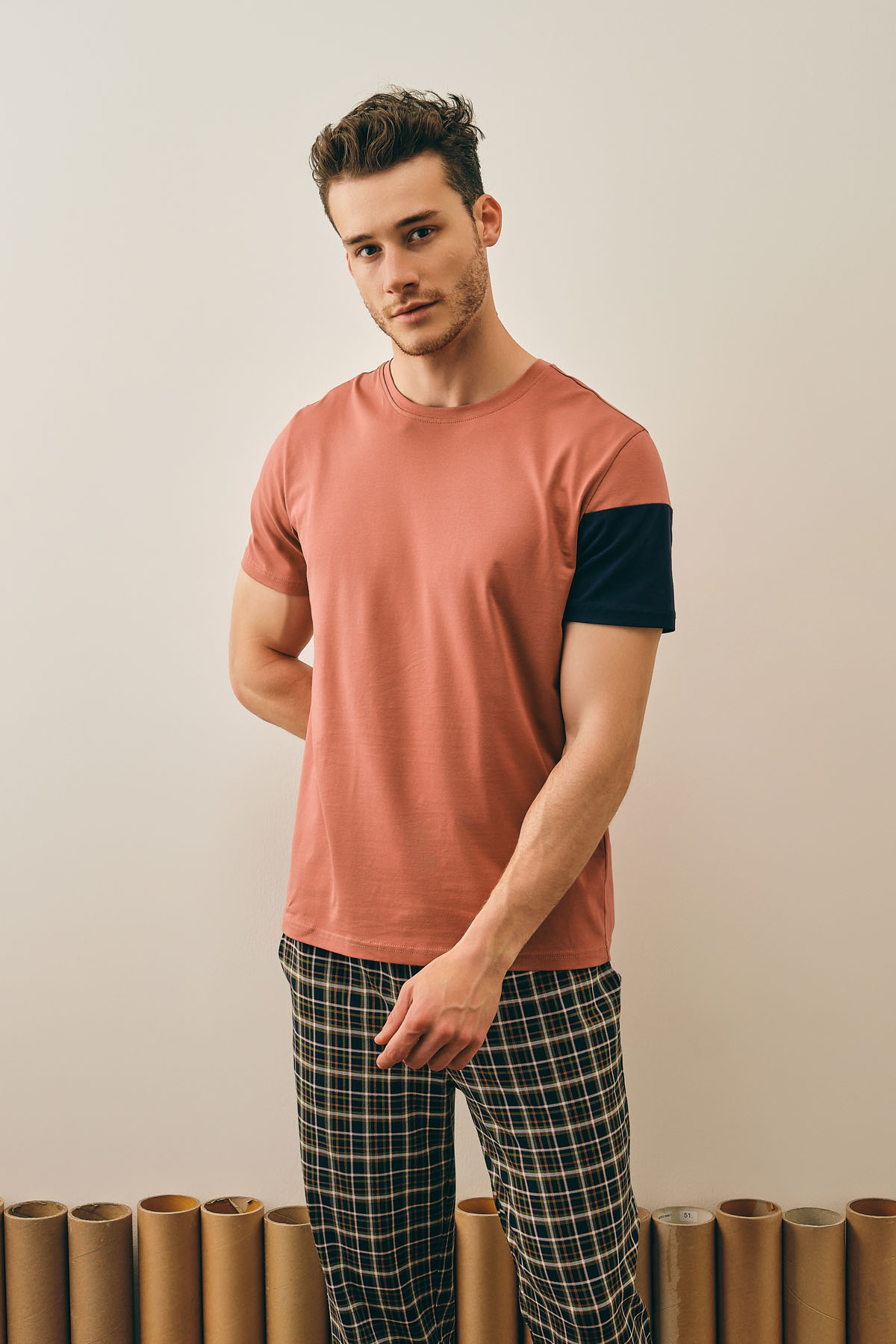 Erkek Pamuklu Kısa Kollu Pijama Üstü