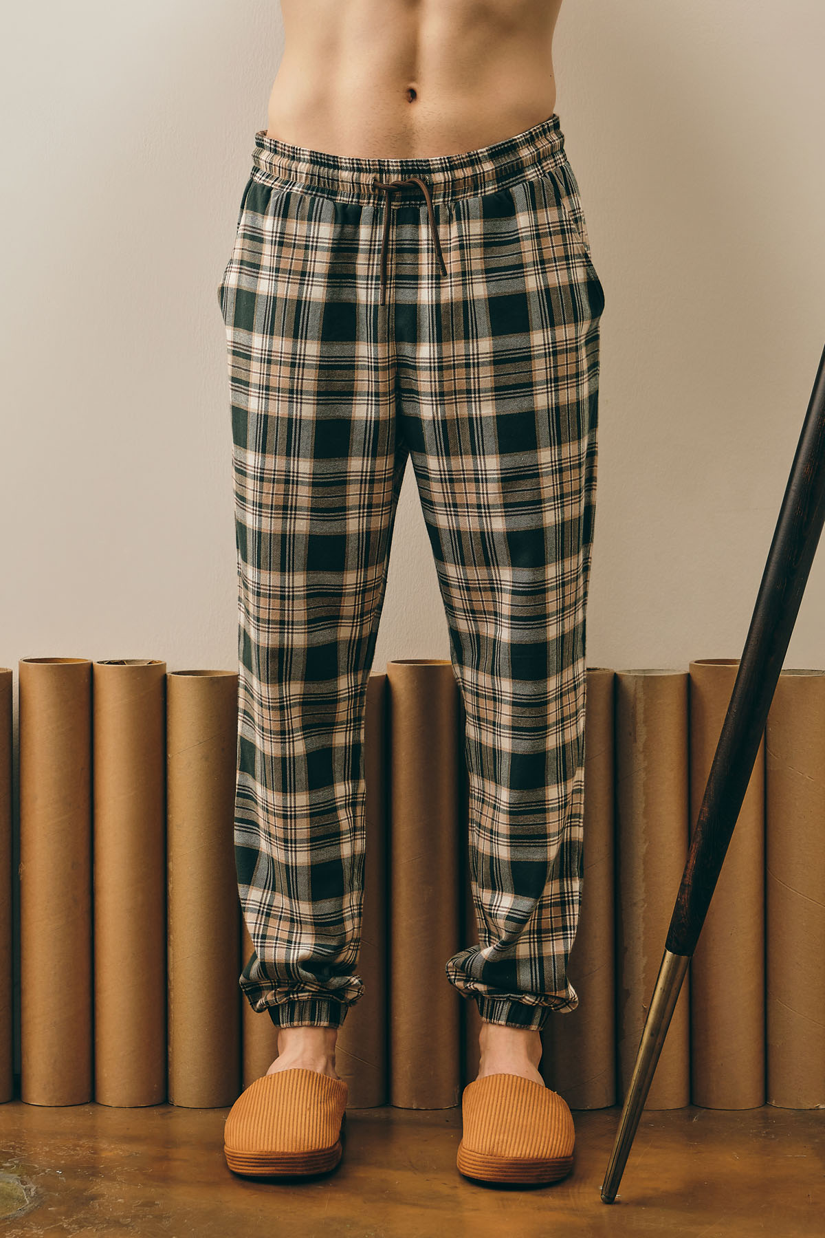 Erkek Pamuklu Dokuma Paçası Lastikli Uzun Pijama Altı