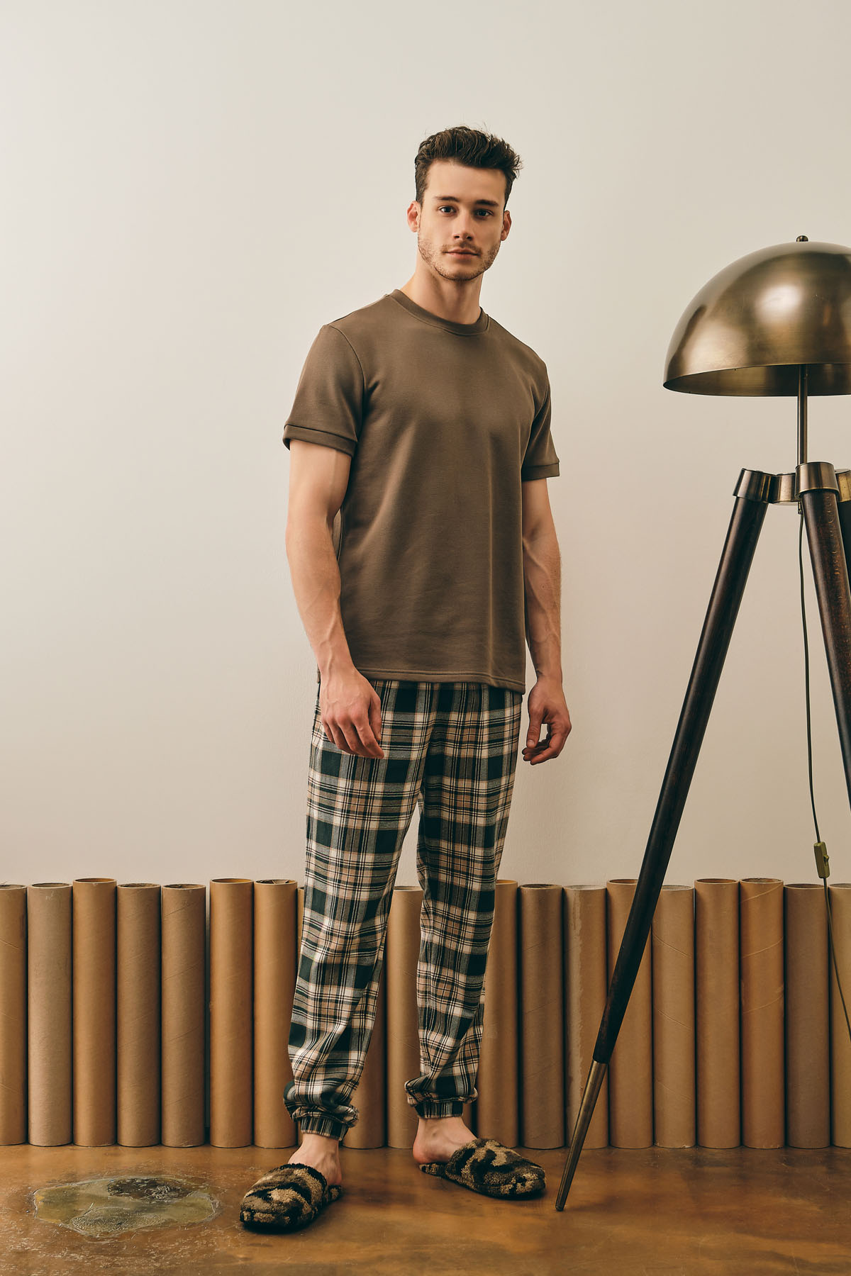 Erkek Pamuklu Dokuma Paçası Lastikli Uzun Pijama Altı