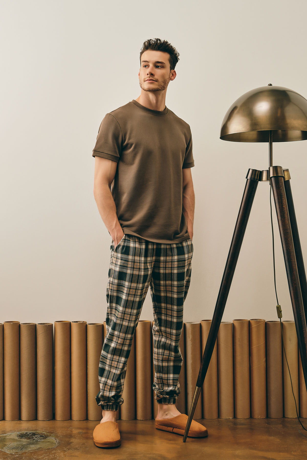 Erkek Pamuklu Dokuma Paçası Lastikli Uzun Pijama Altı
