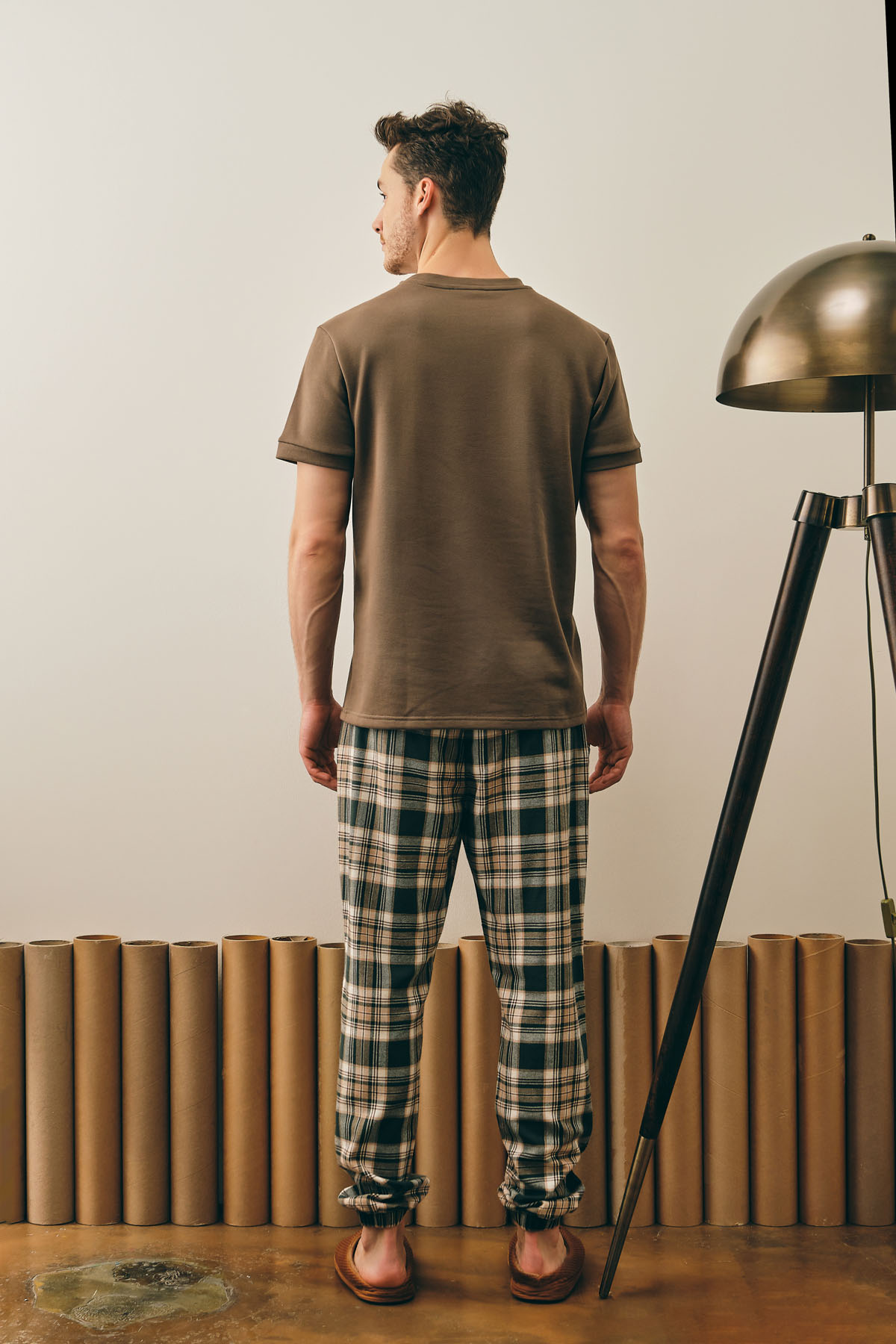 Erkek Pamuklu Dokuma Paçası Lastikli Uzun Pijama Altı