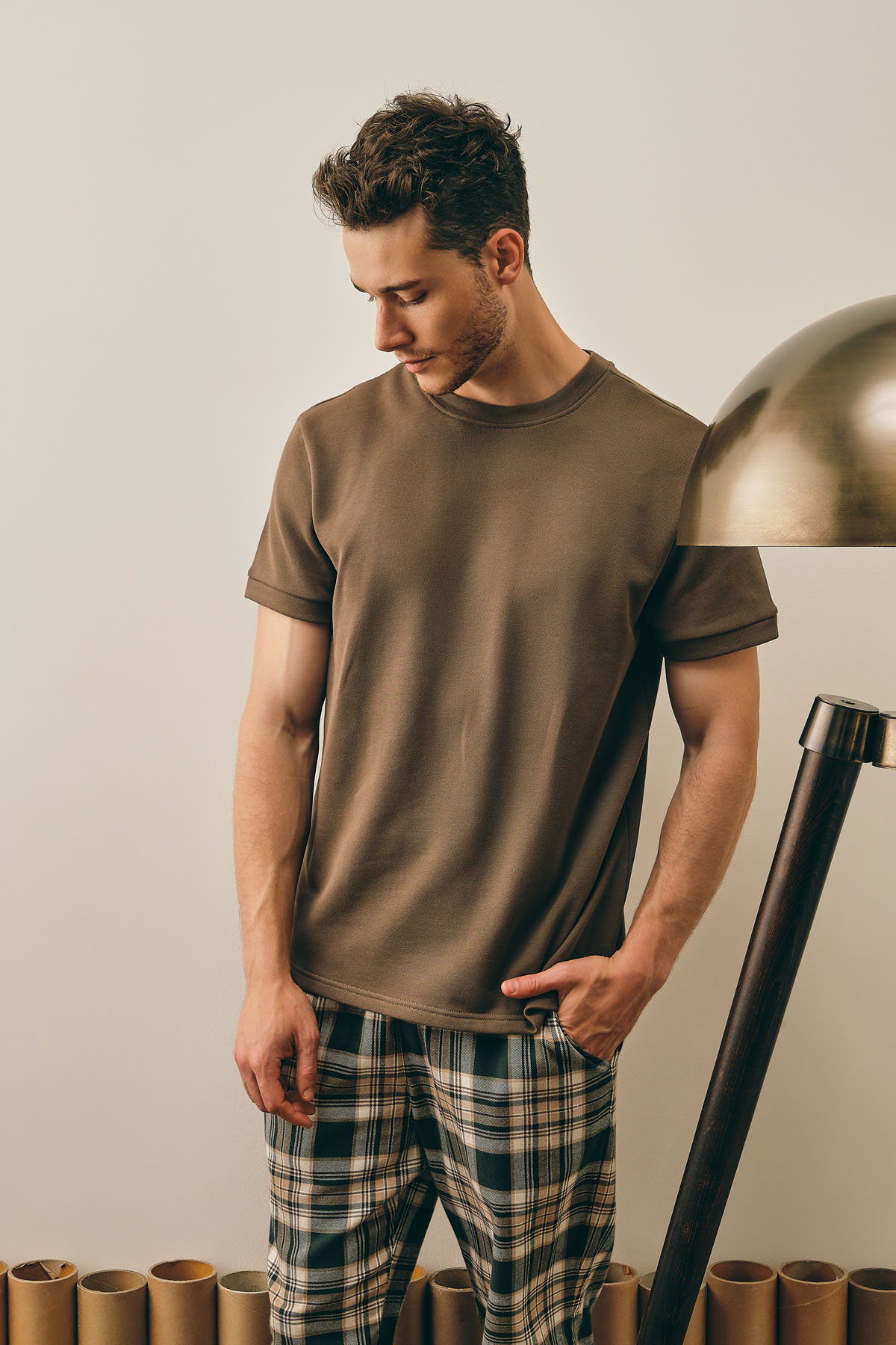 Erkek Pamuklu Üç İplik Kısa Kollu Pijama Üstü