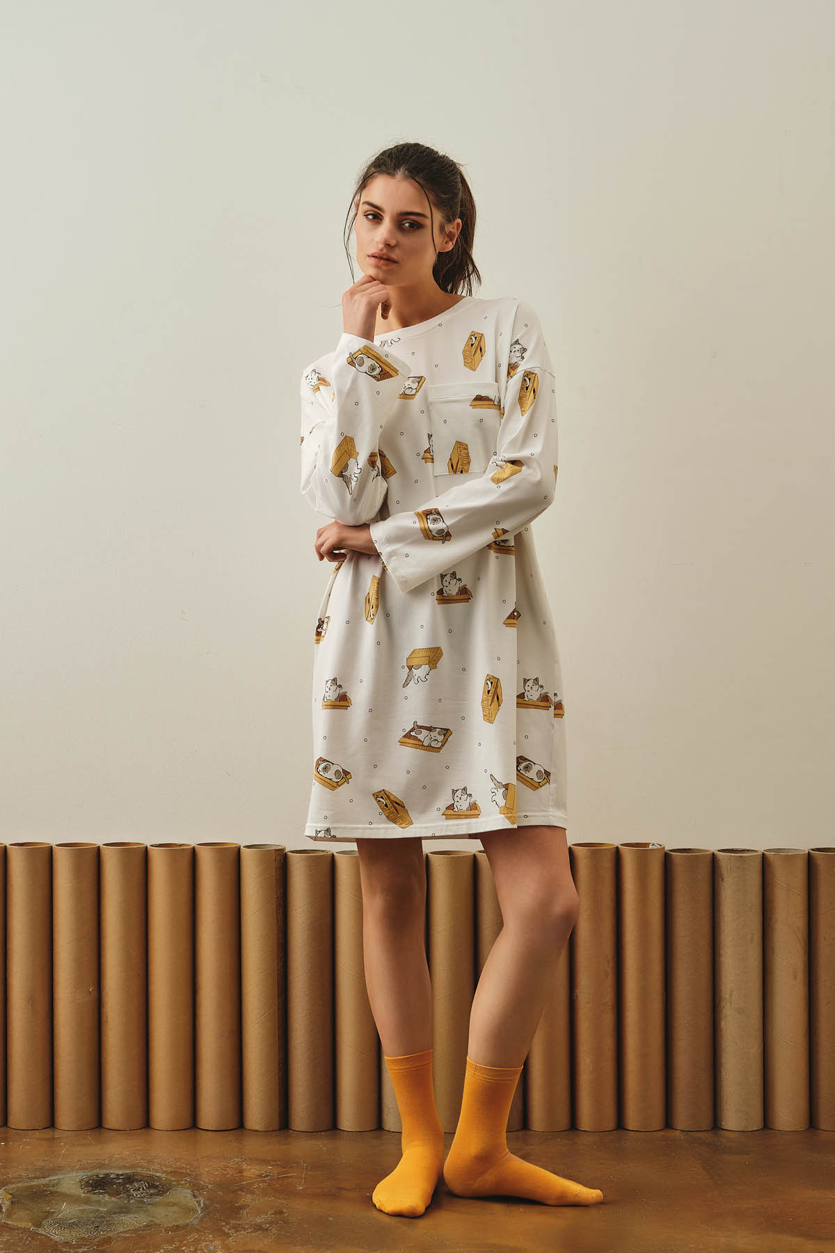 Kadın Pamuklu Uzun Kollu Gecelik