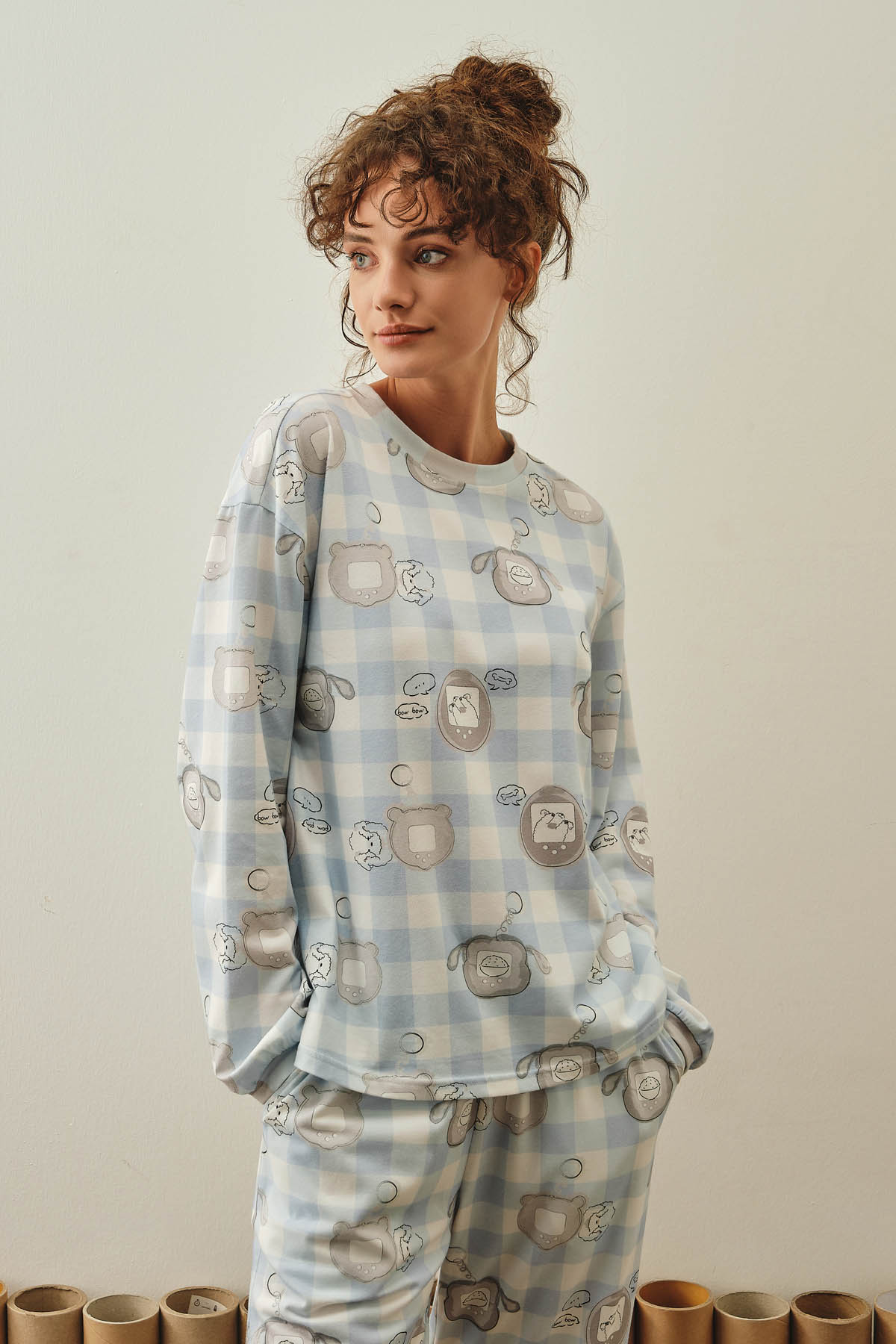 Kadını Pamuklu Uzun Kollu Pijama Üstü