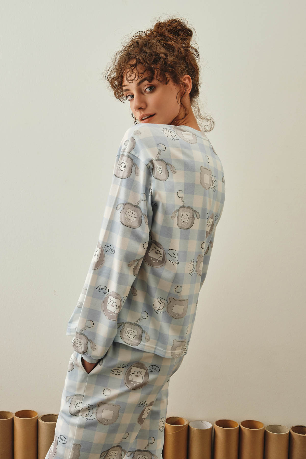Kadını Pamuklu Uzun Kollu Pijama Üstü