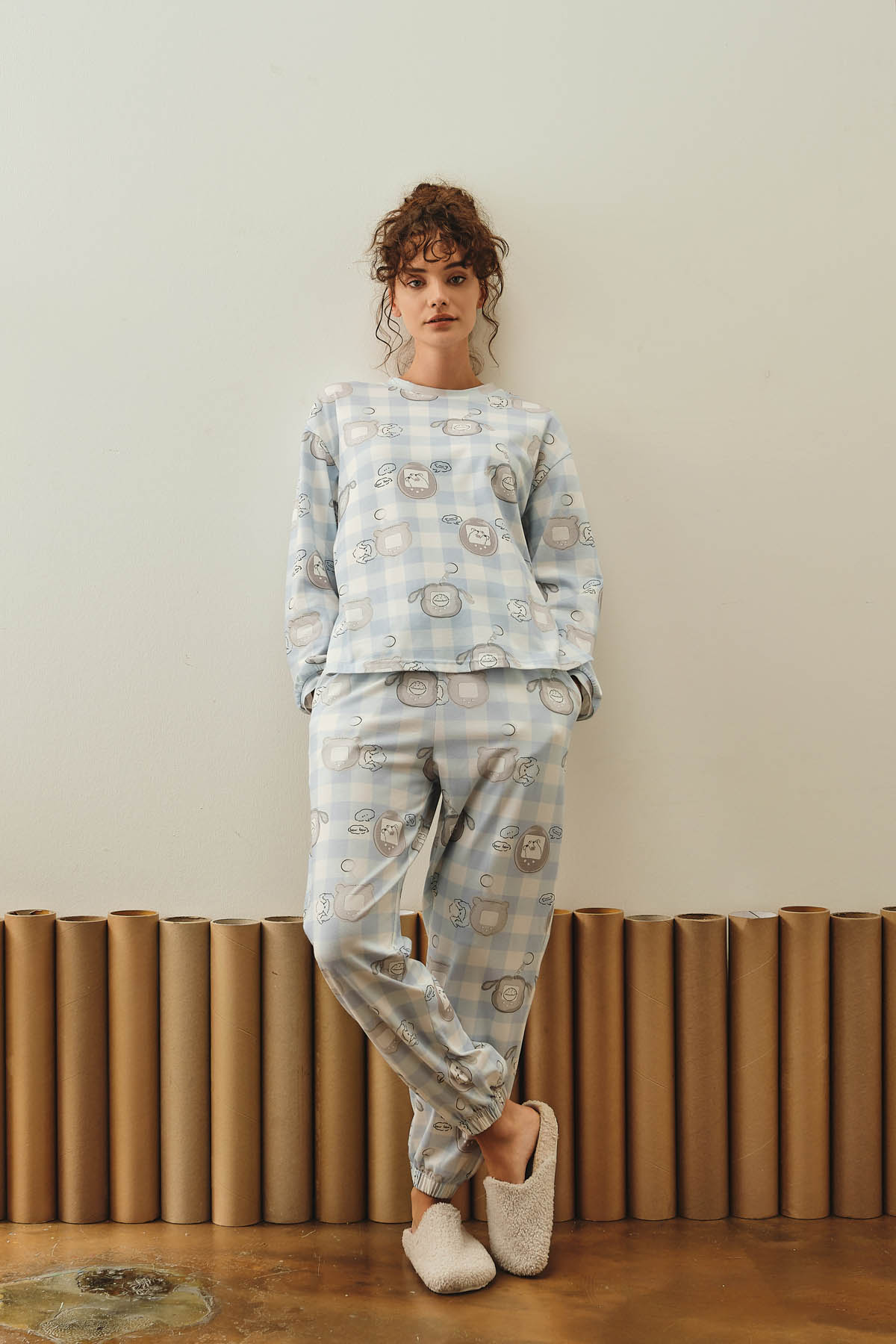 Kadını Pamuklu Uzun Kollu Pijama Üstü