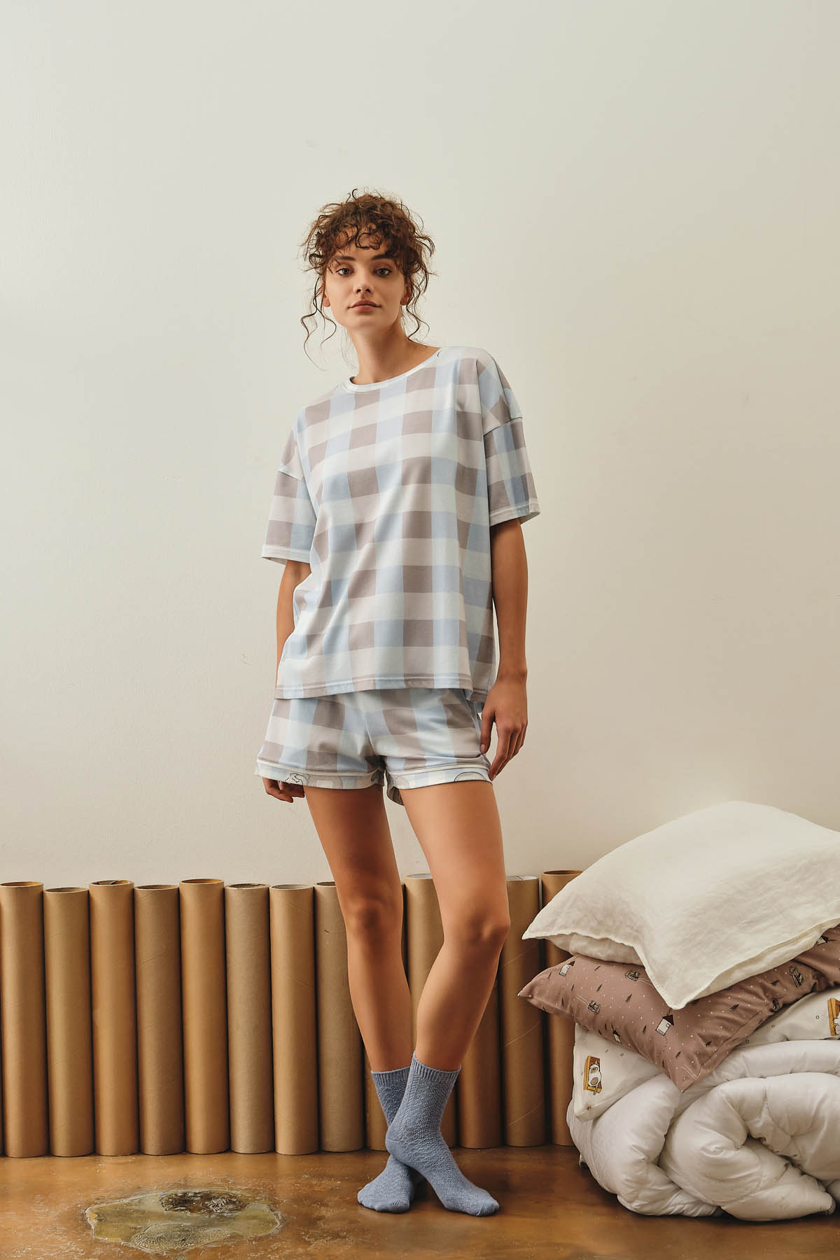 Kadın Pamuklu Kısa Kollu Şortlu Pijama Takımı