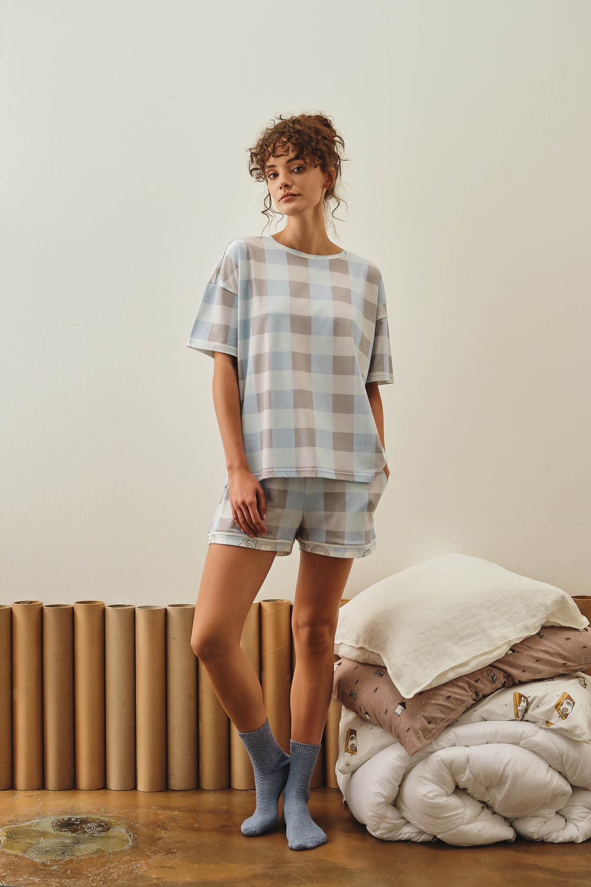 Kadın Pamuklu Kısa Kollu Şortlu Pijama Takımı