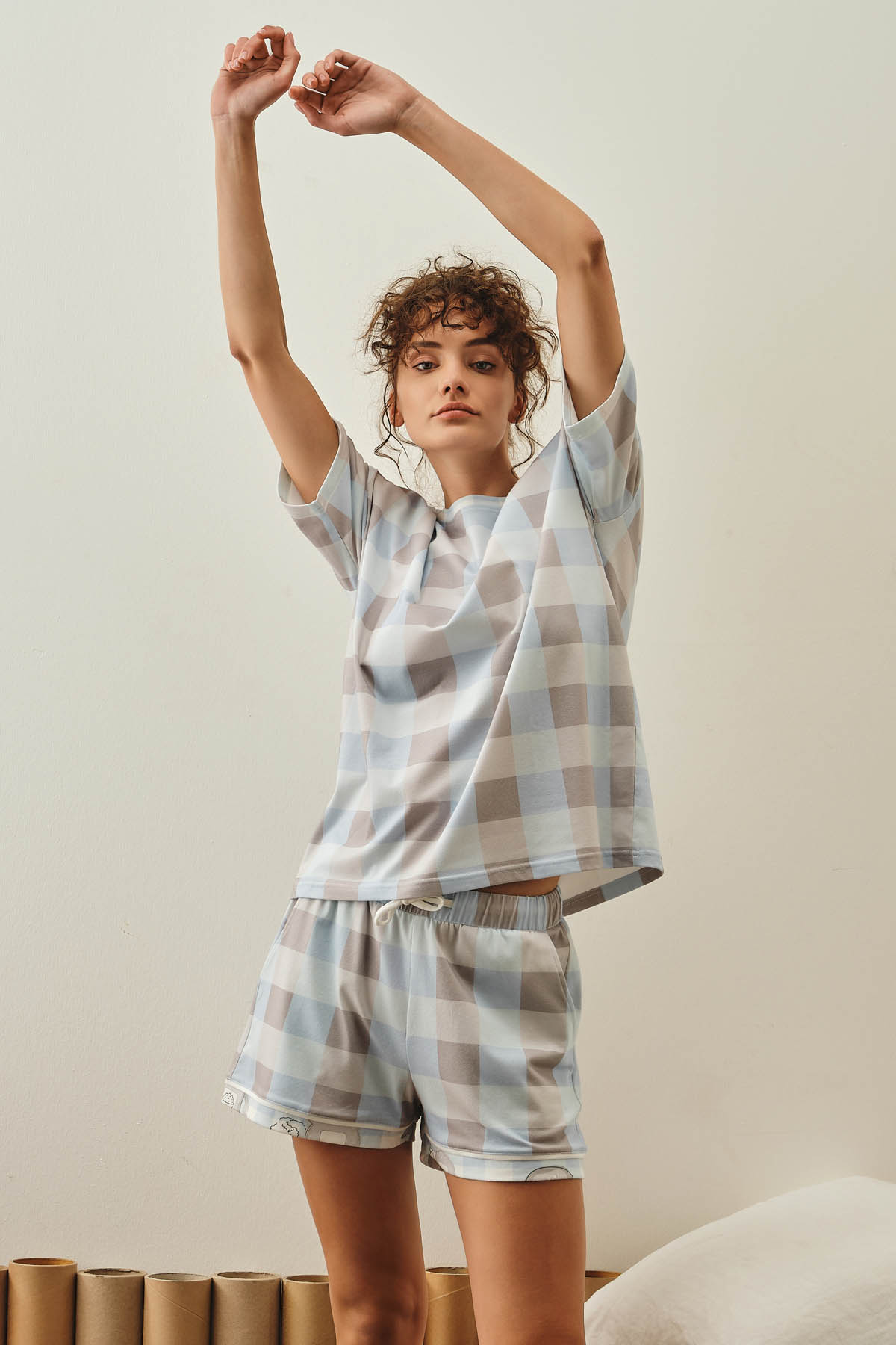 Kadın Pamuklu Kısa Kollu Şortlu Pijama Takımı