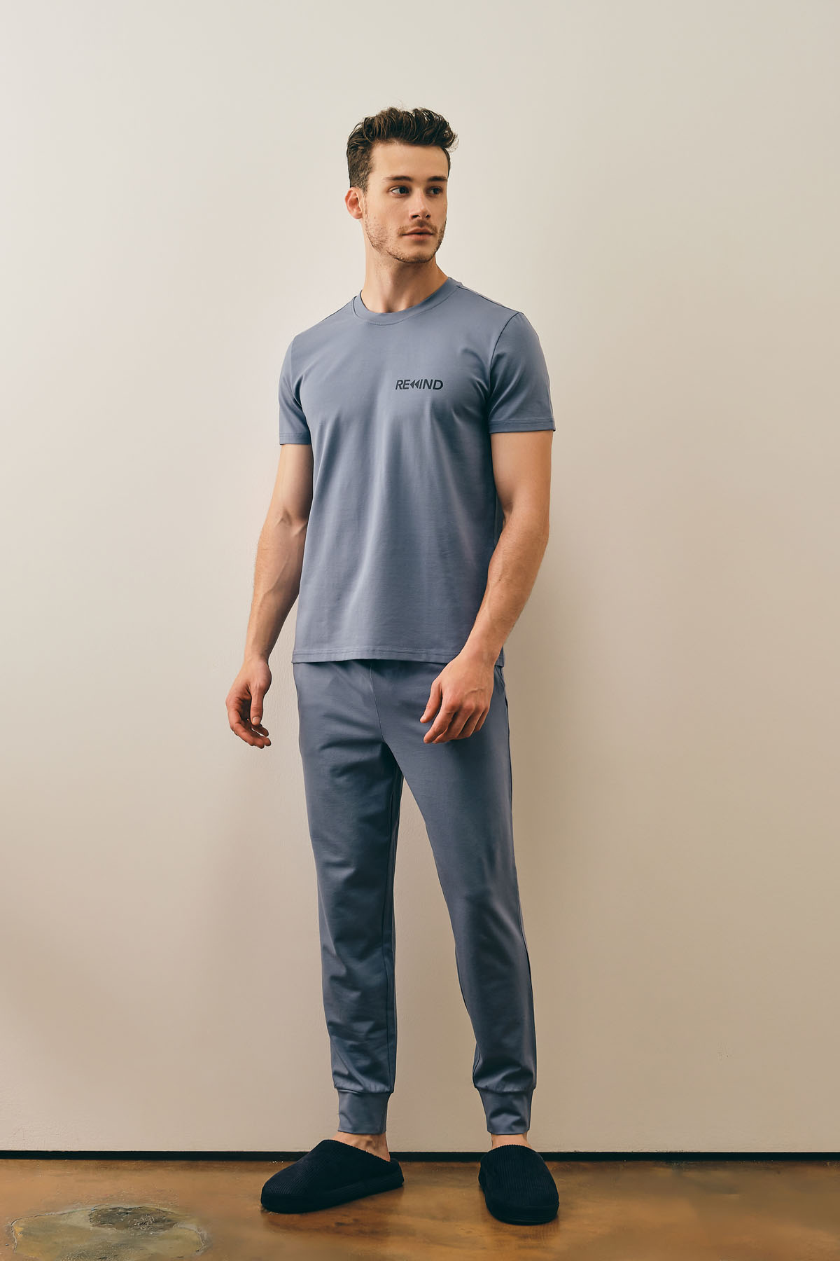 Erkek Pamuklu Kısa Kollu Uzun Pijama Takımı