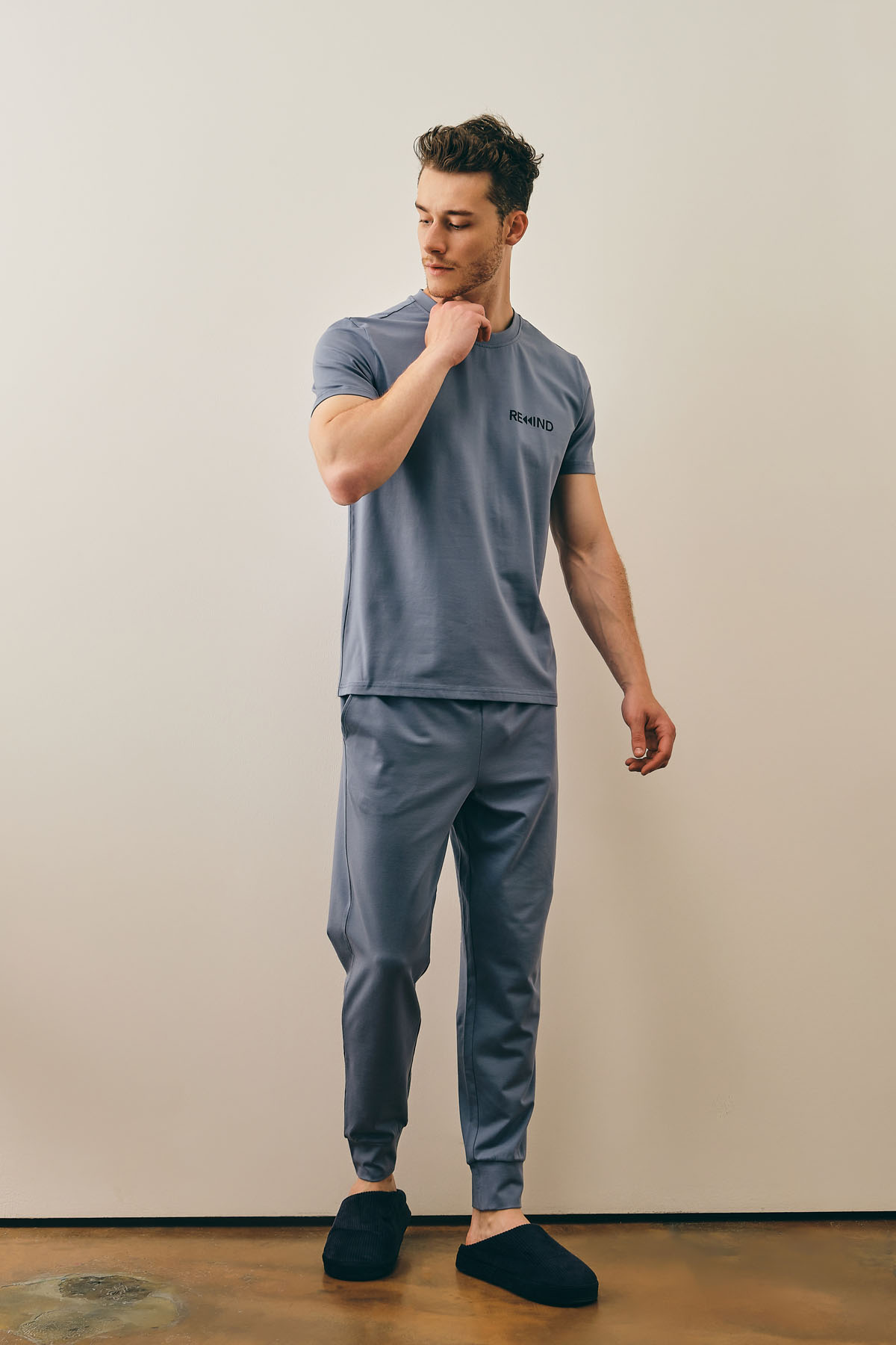 Erkek Pamuklu Kısa Kollu Uzun Pijama Takımı
