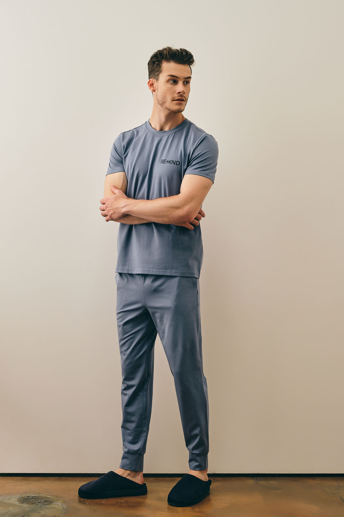 Erkek Pamuklu Kısa Kollu Uzun Pijama Takımı