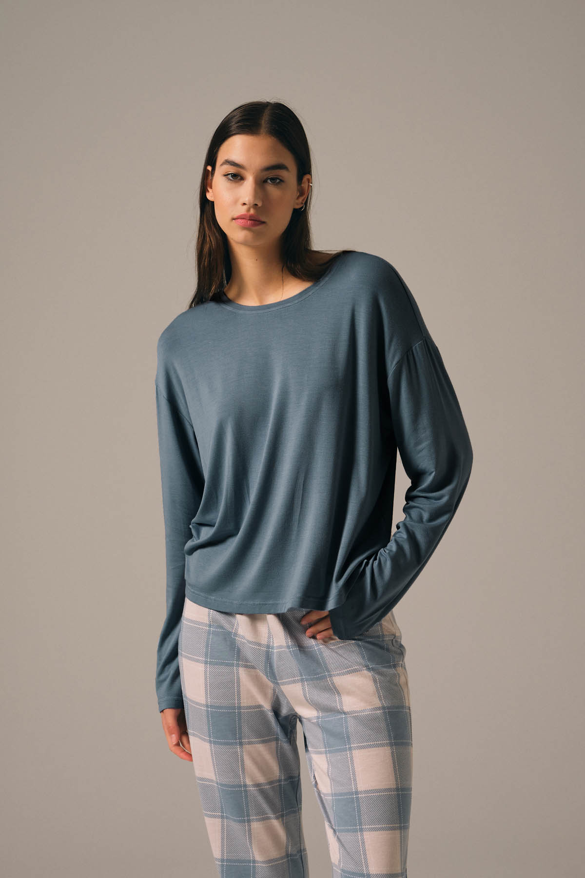 Kadın Modal Karışımlı Pamuklu Pijama Üstü