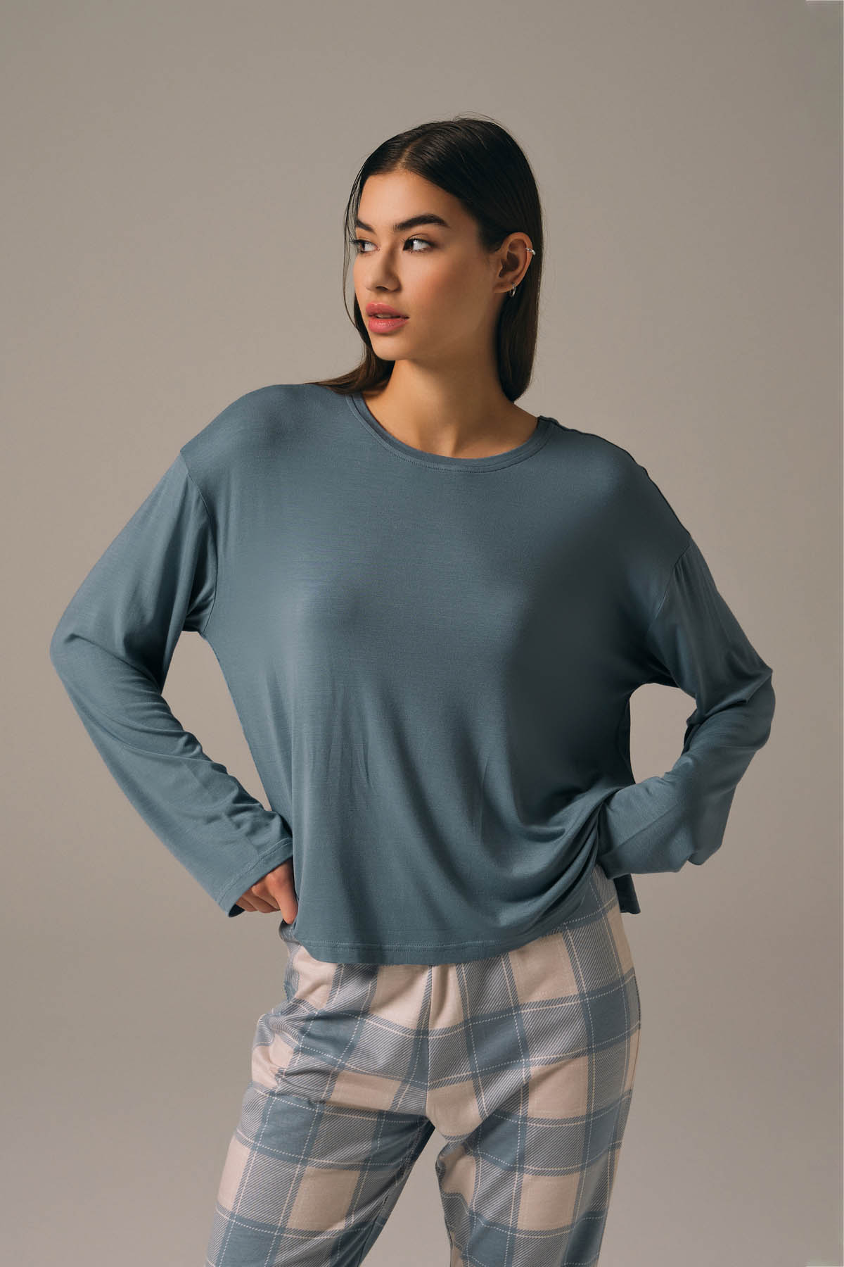 Kadın Modal Karışımlı Pamuklu Pijama Üstü