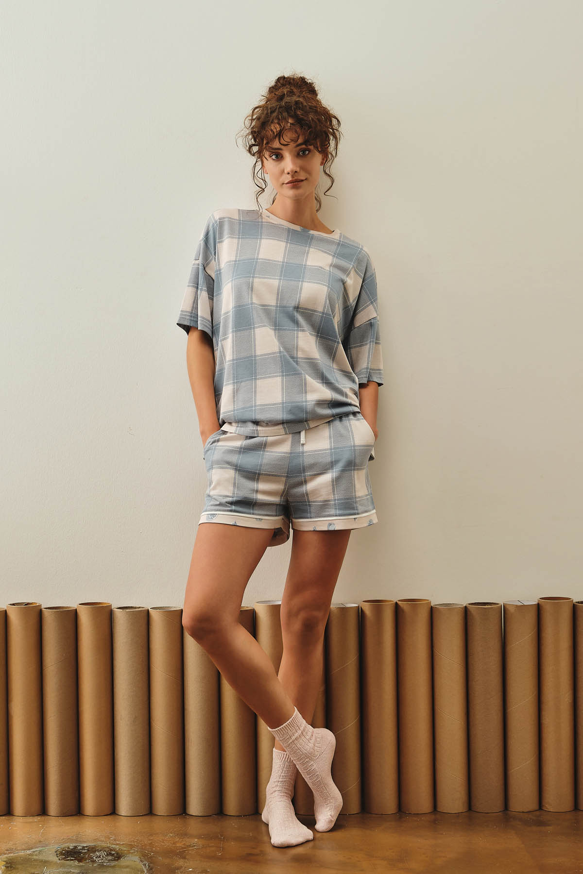 Kadın Modal Karışımlı Pamuklu Kısa Kollu Şortlu Pijama Takımı