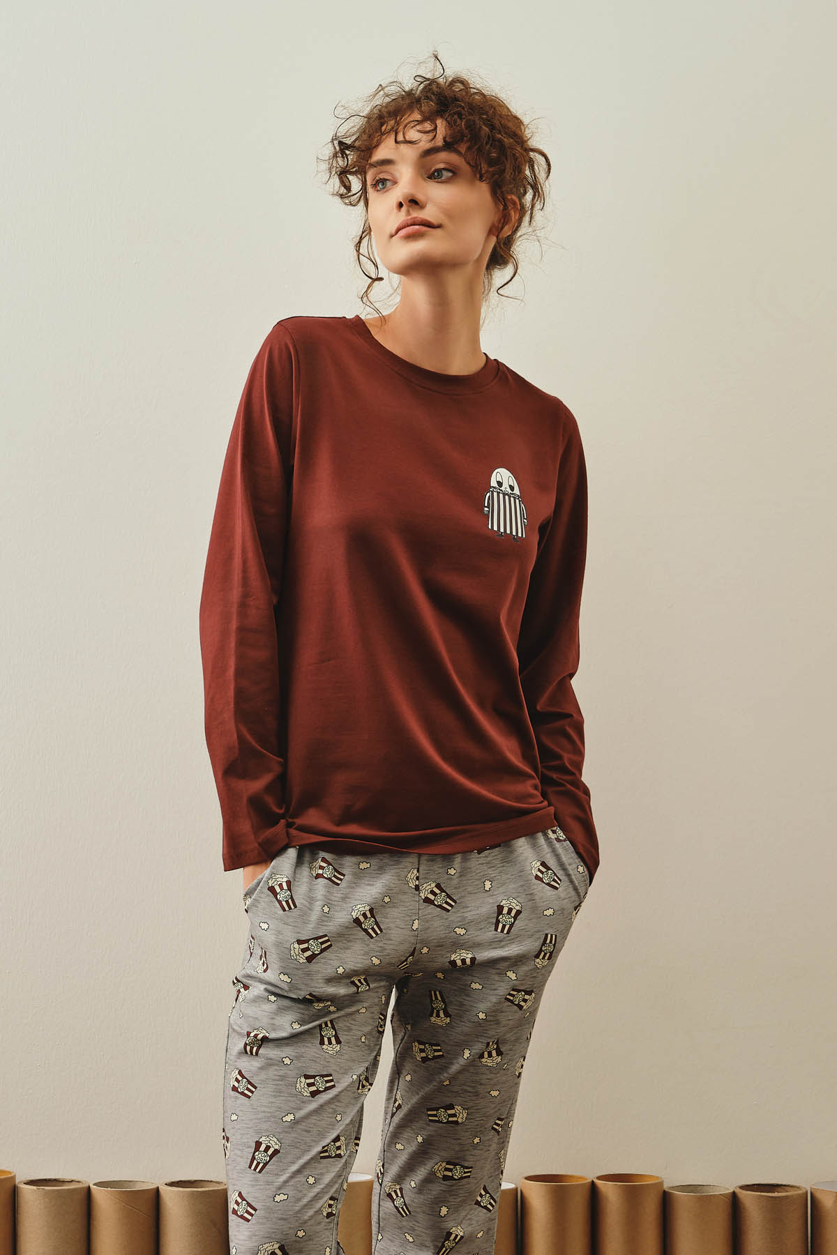 Kadın Pamuklu Uzun Kollu Pijama Üstü
