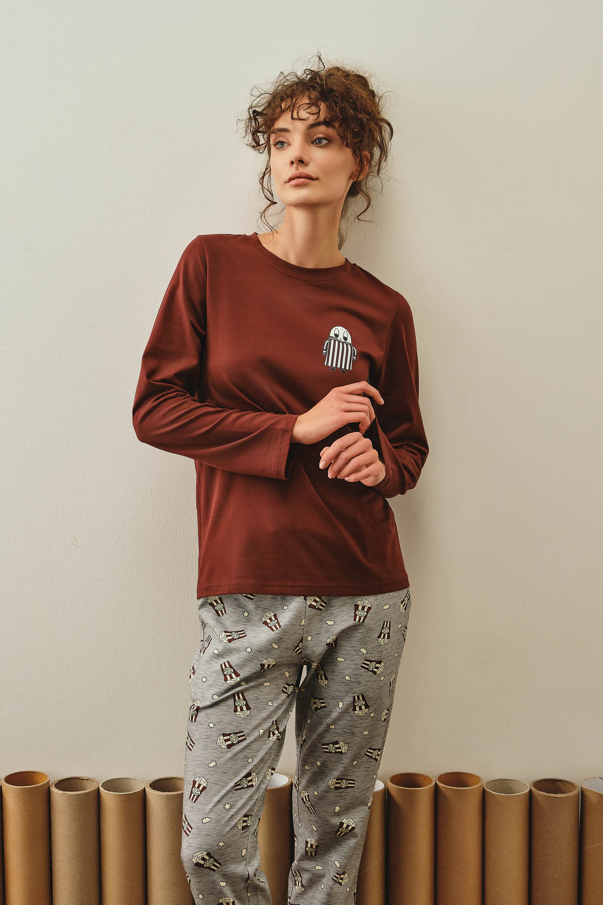Kadın Pamuklu Uzun Kollu Pijama Üstü