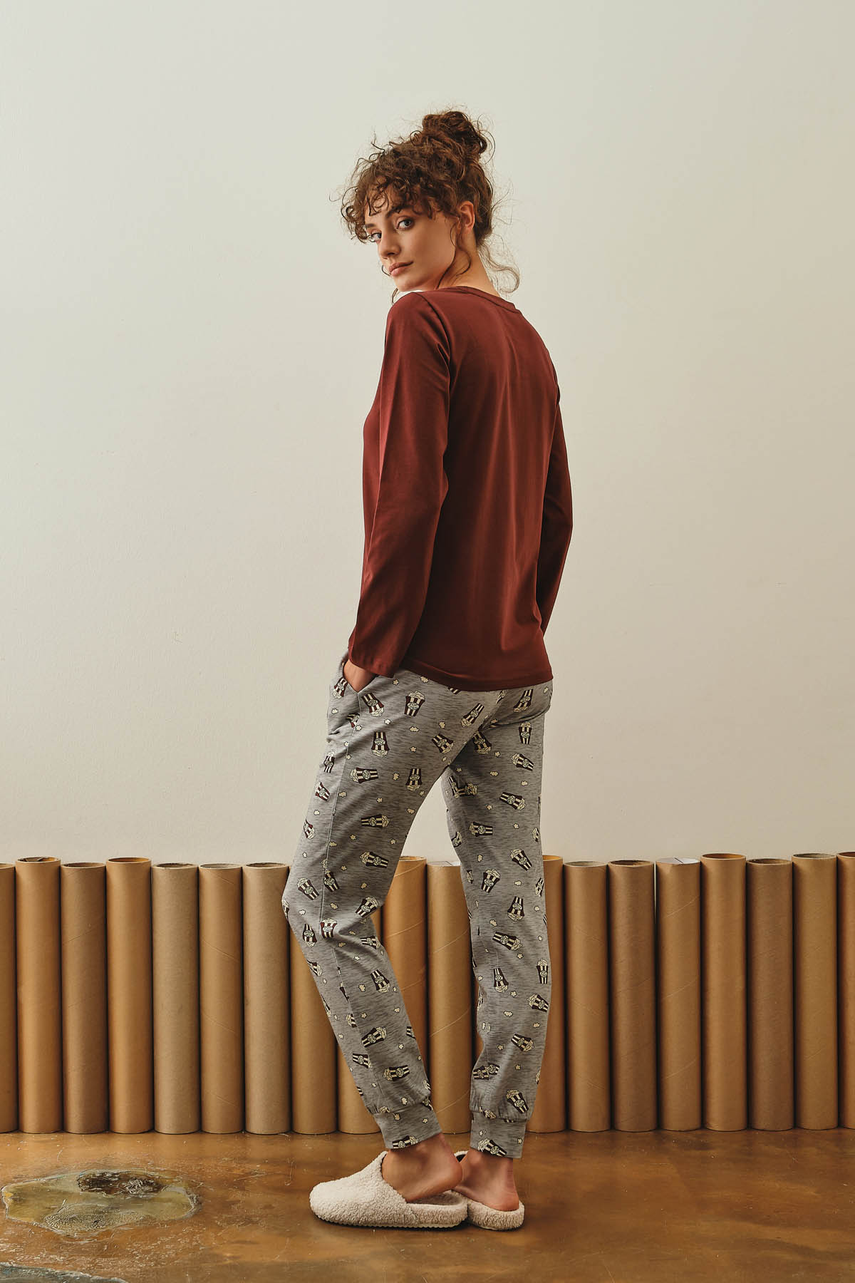 Kadın Pamuklu Uzun Kollu Pijama Üstü