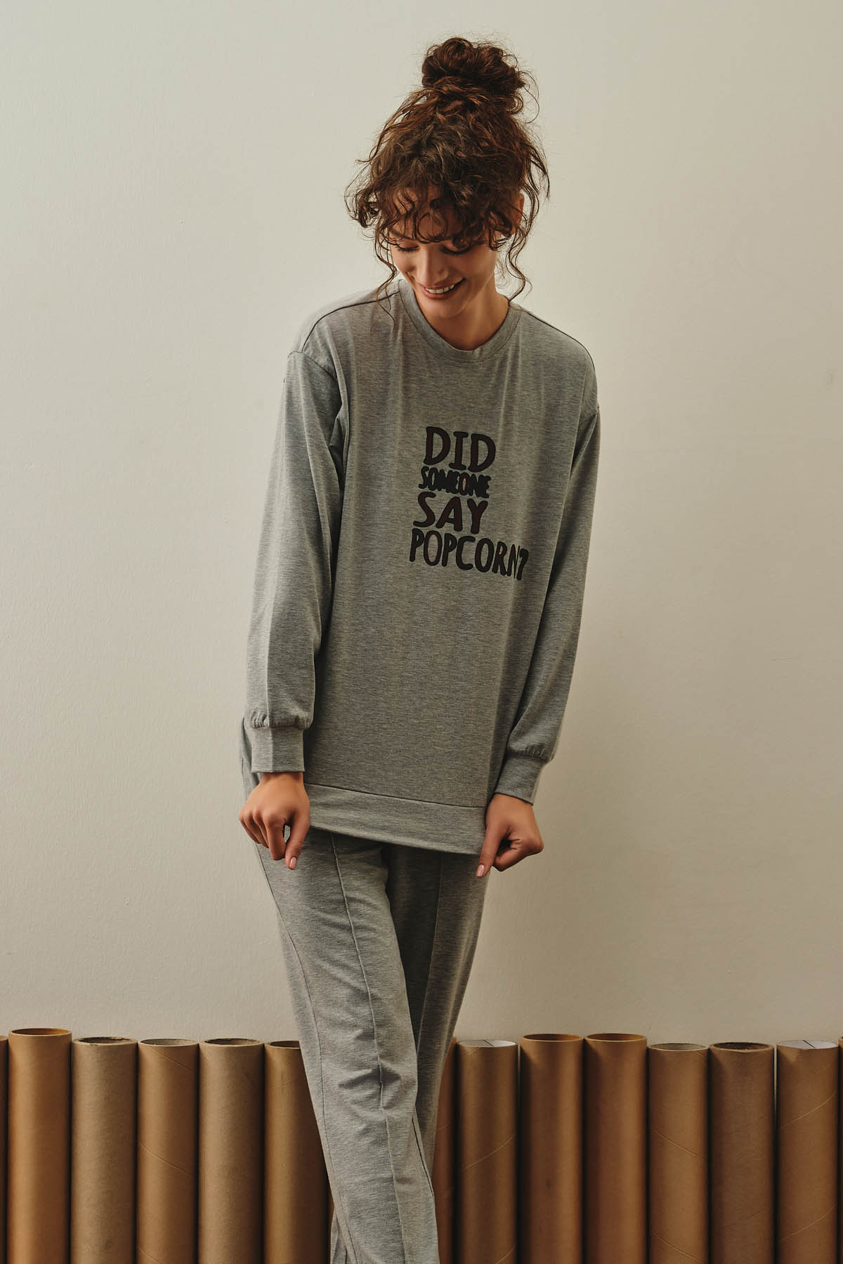 Kadın Pamuklu Uzun Kollu Pijama Üstü