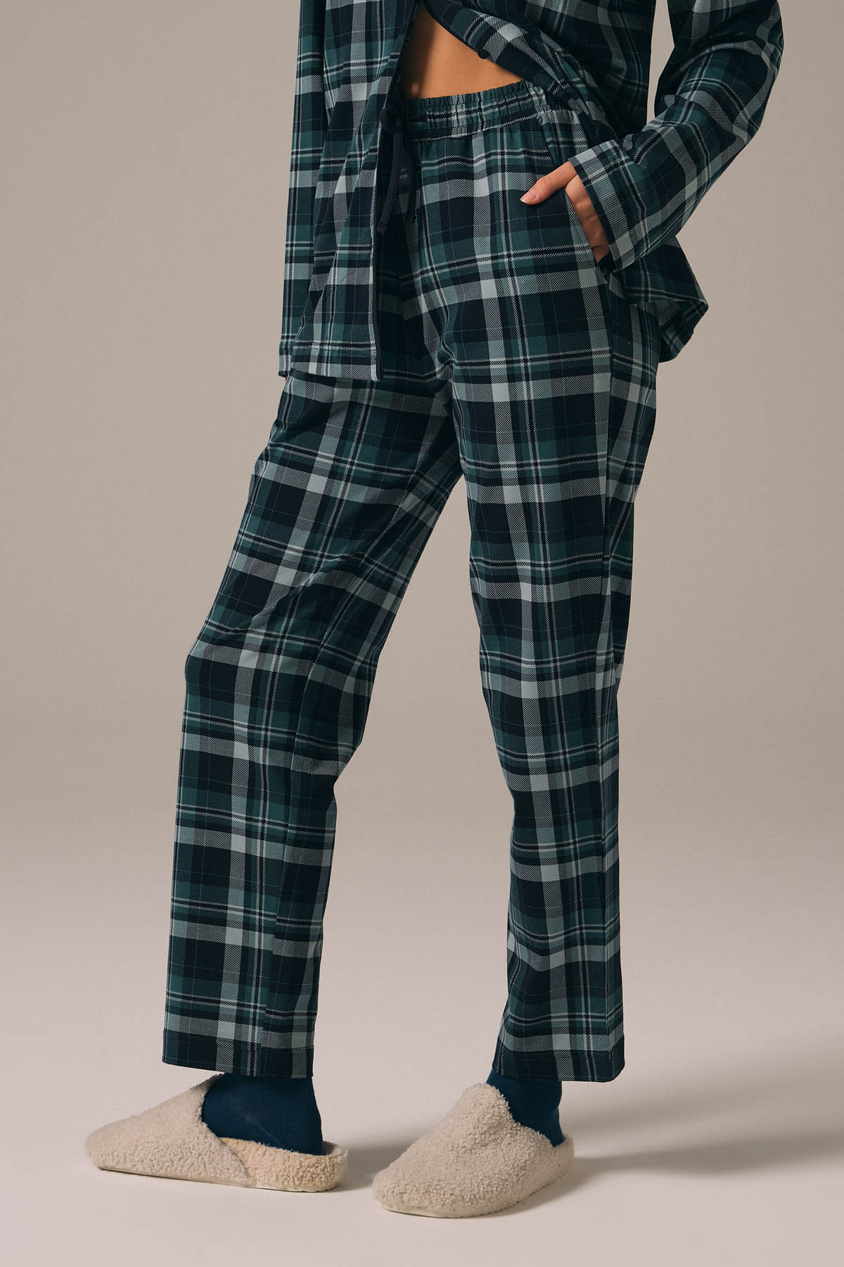 Kadın Pamuklu Gömlek Yaka Uzun Pijama Takımı