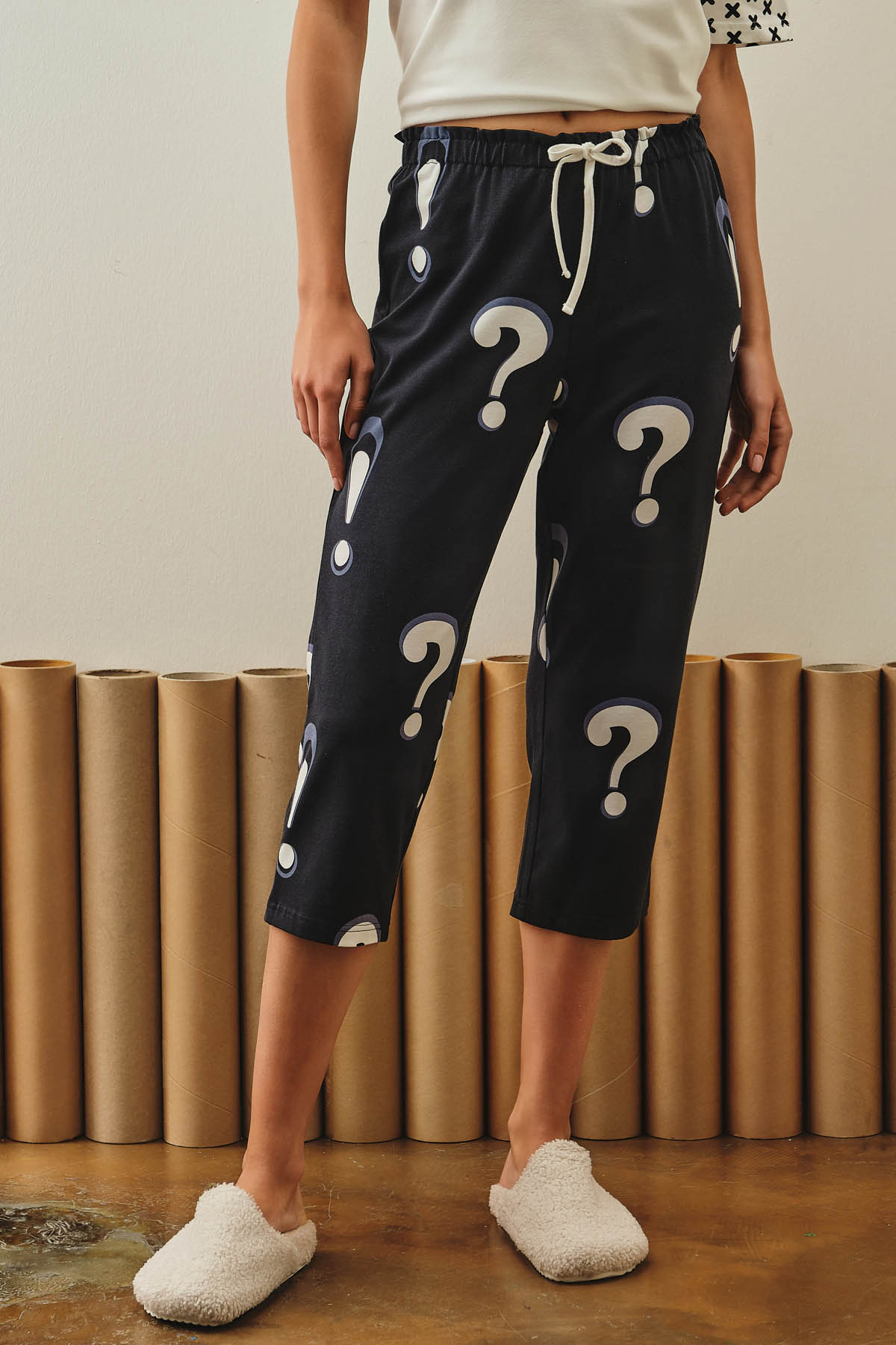 Kadın Pamuklu Kapri Pijama Altı