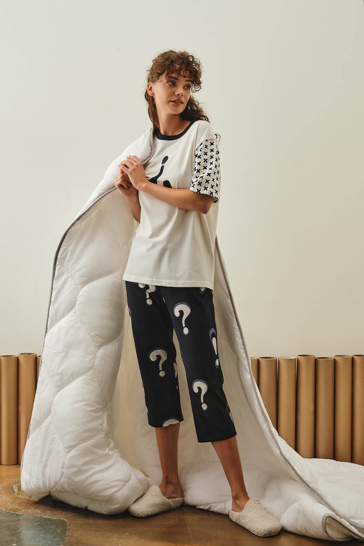 Kadın Pamuklu Kapri Pijama Altı