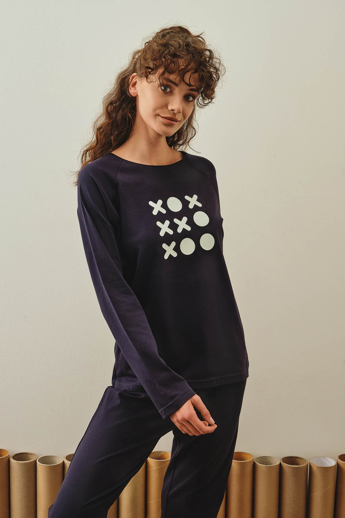 Kadın Pamuklu Uzun Kollu Pijama Üstü