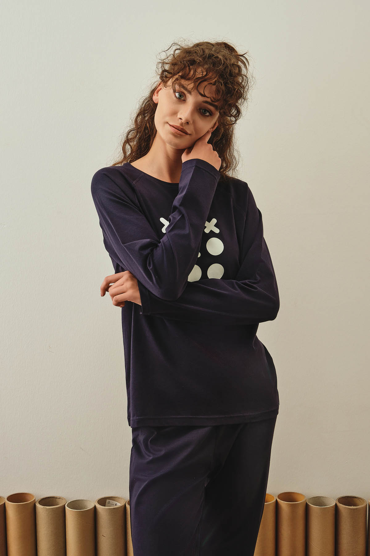 Kadın Pamuklu Uzun Kollu Pijama Üstü